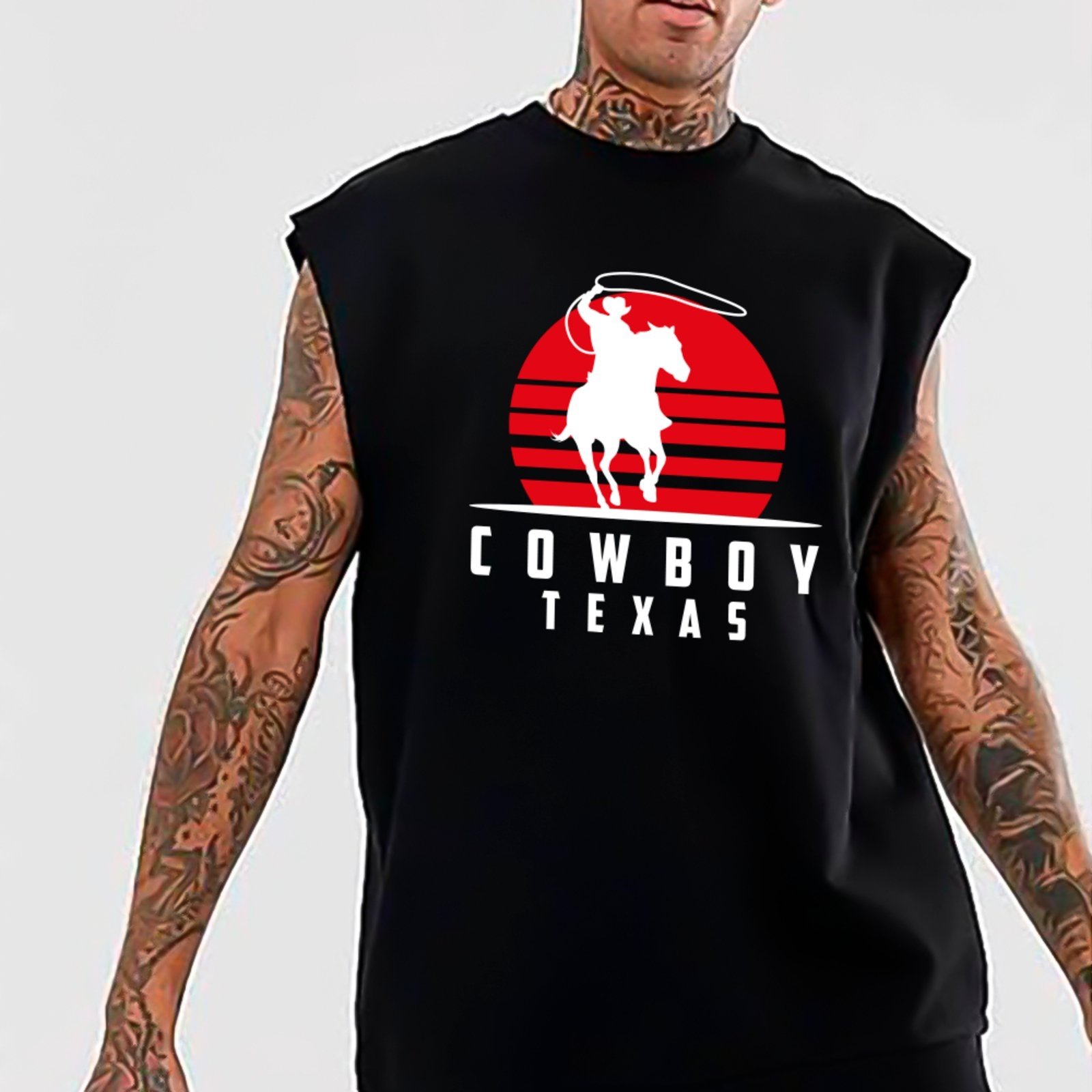 Camiseta Regata Machão Country Cowboy Texas Visual Criativo Moda Western Masculina Preto