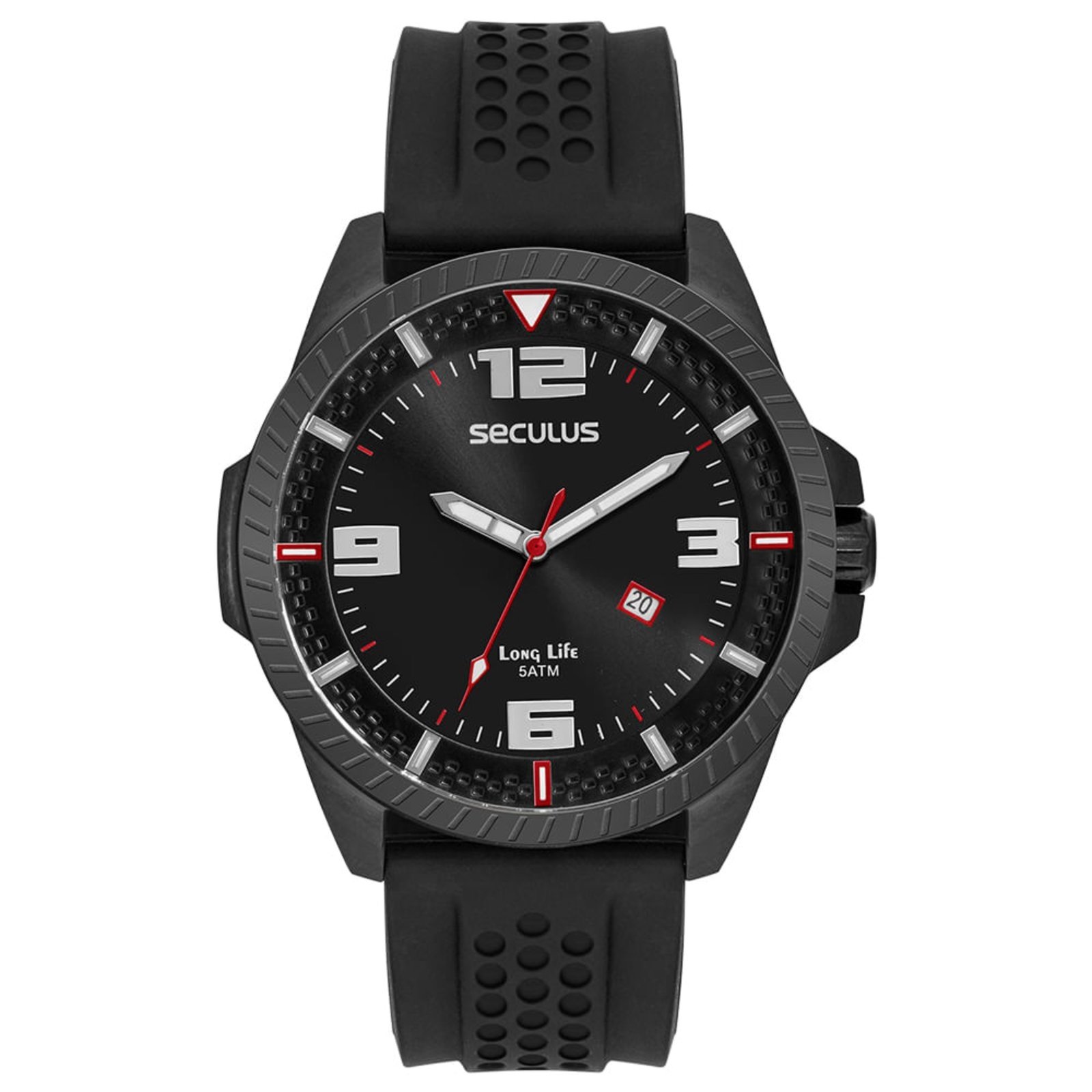 Relógio Masculino Silicone Detalhes Automobilísticos Preto Seculus