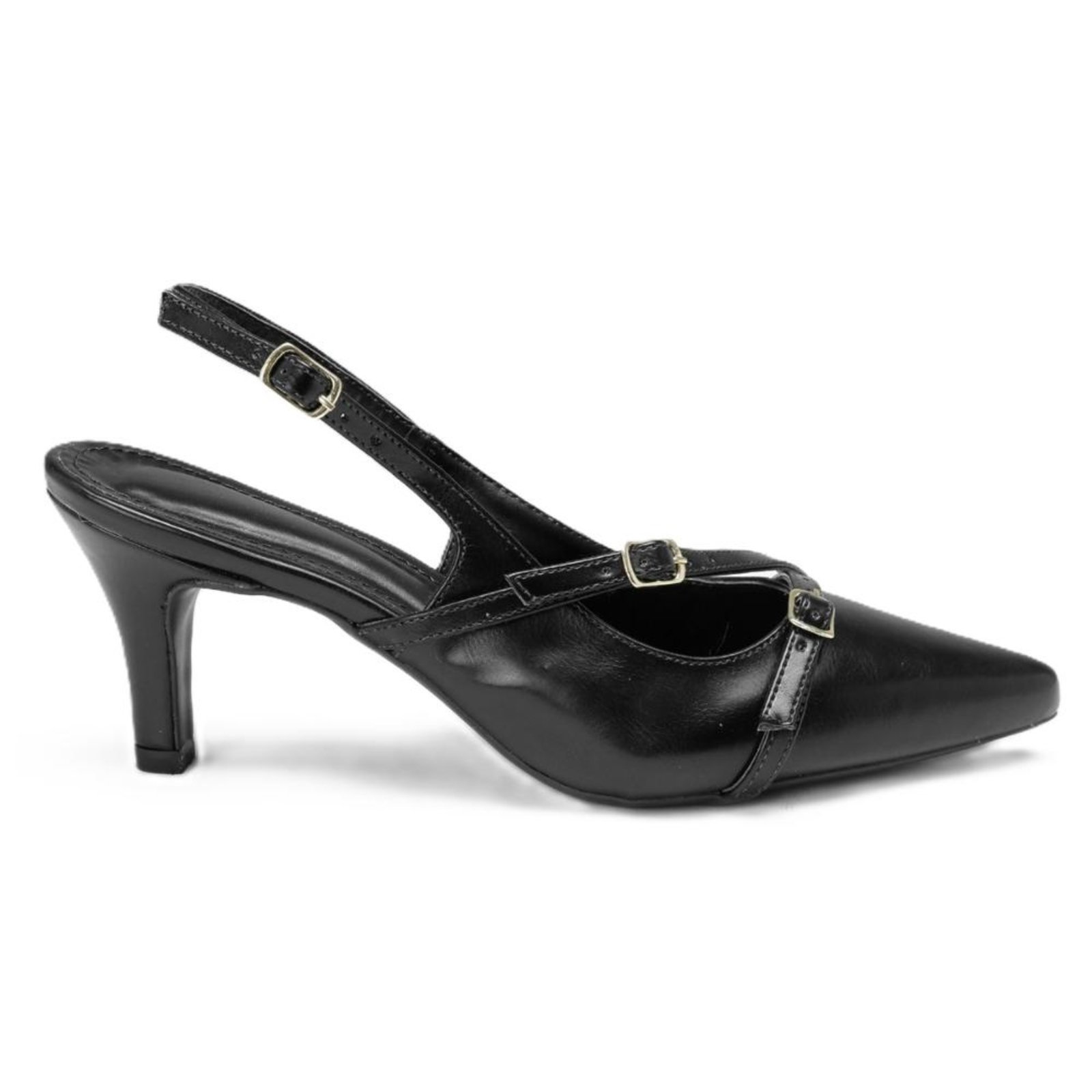 Scarpin Slingback Feminino Bico Salto Fino Marrom 34 Preto