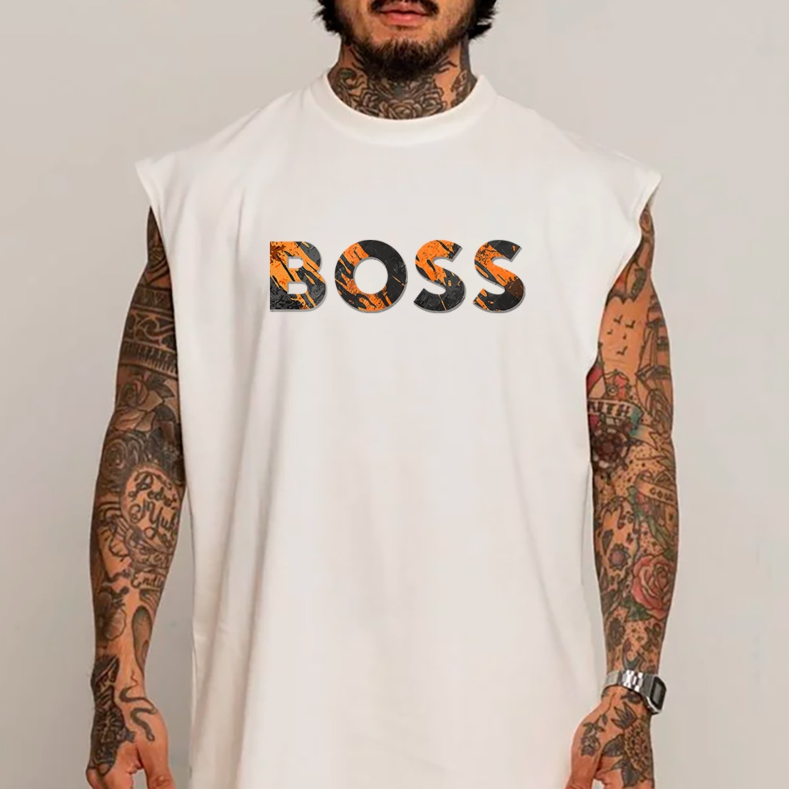 Camiseta Regata Machão Boss Street Style Fashion Urbano Branco