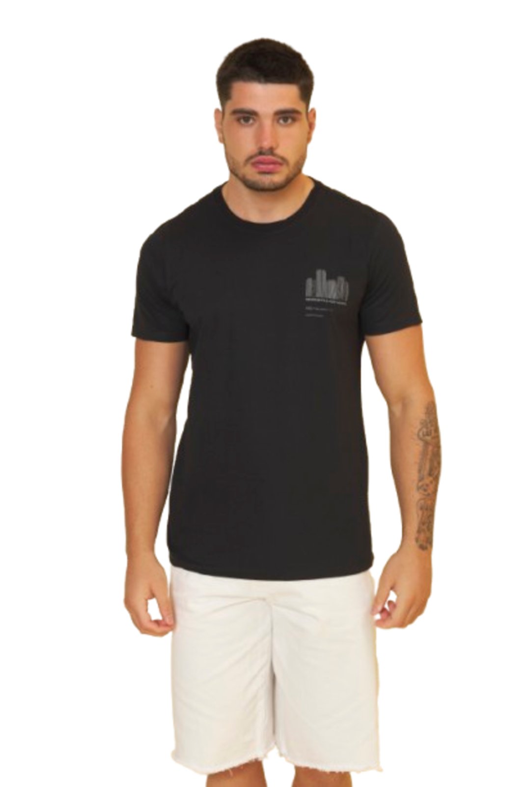 Camiseta Masculina Preta Estampada Manga Curta Casual Estampa Urban City