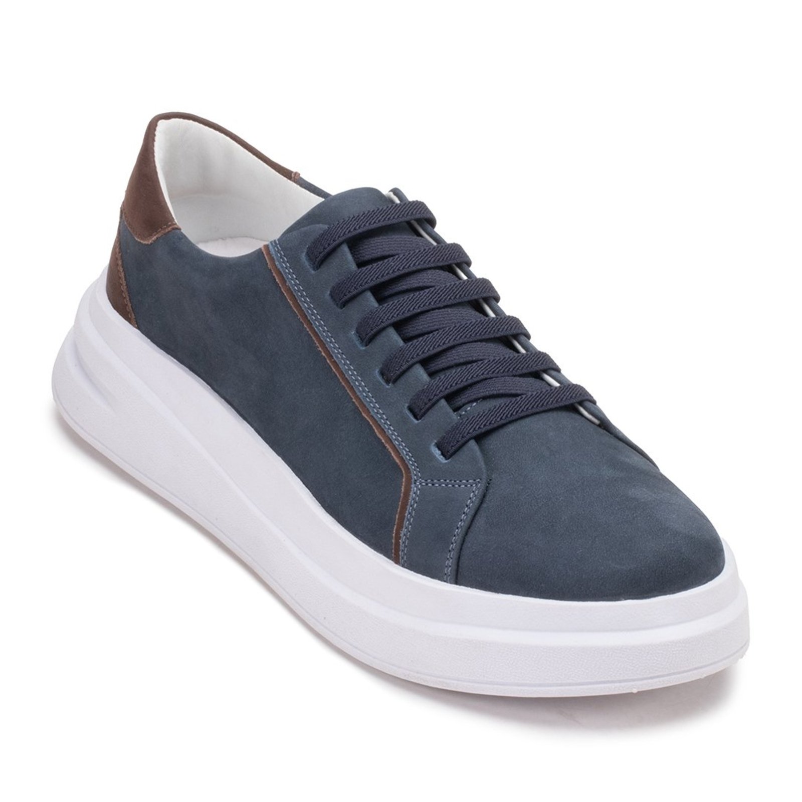 Tênis Sapatênis Masculino Couro Legítimo Miuzzi Social Formal Plataforma Amarração Em Elástico Azul Marinho