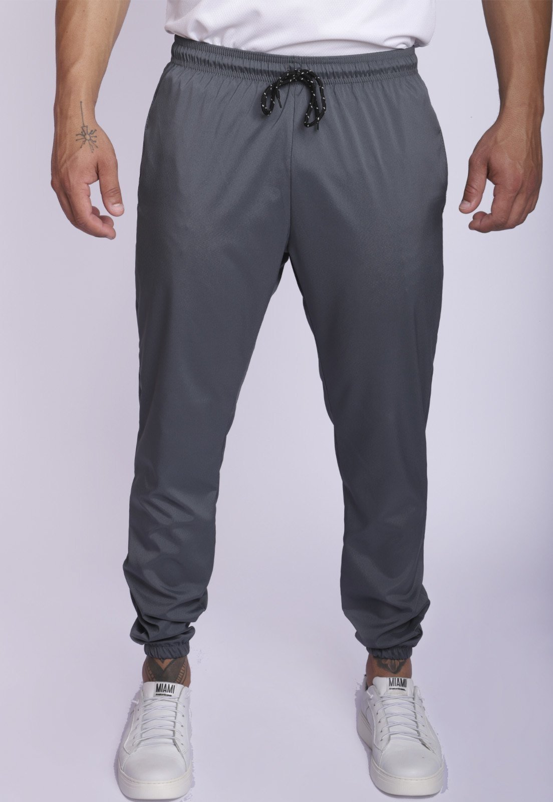 Calça Masculina Jogger Treino Academia Casual Esportiva Tactel Treino 3 Bolsos Chumbo