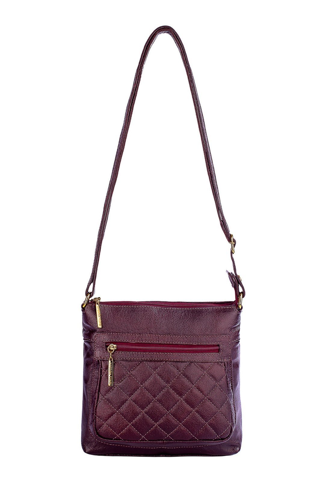 Bolsa transversal matelassê de couro liso Bia - Marsala
