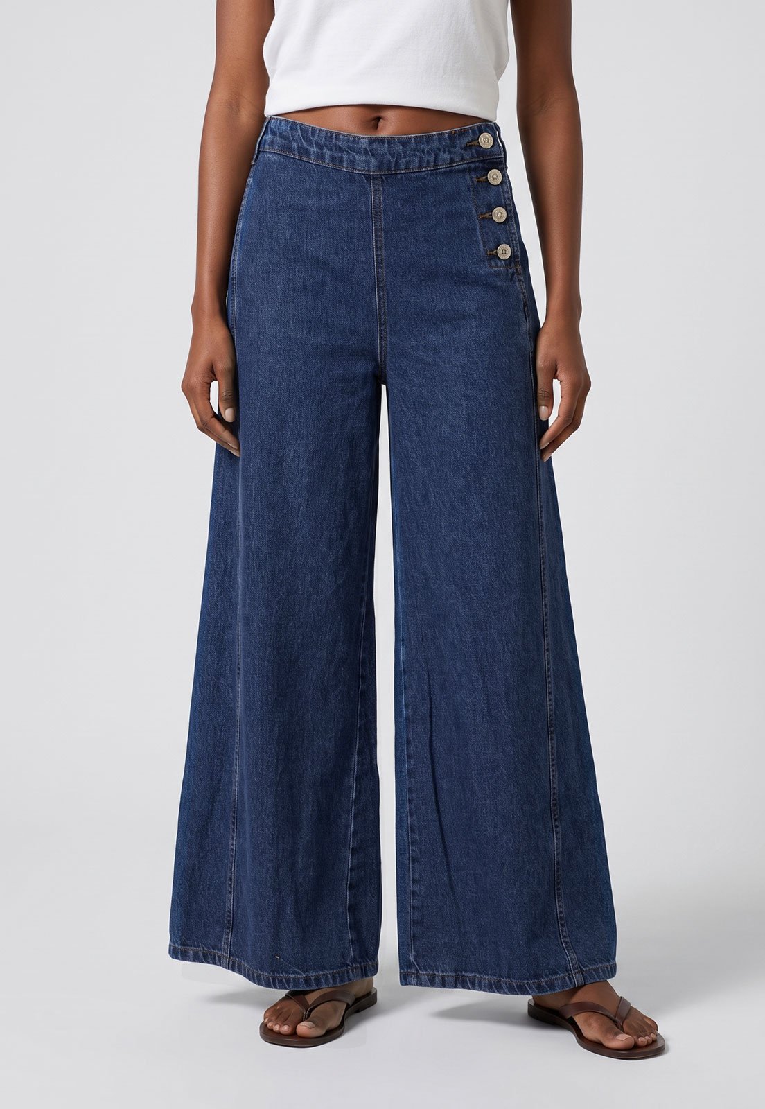 Calça Jeans Feminina Sawary Palazzo Azul