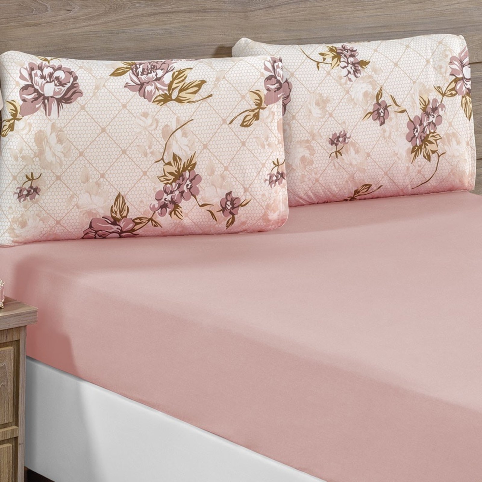 Jogo de Cama Lençol Casa Scarpa Siena Solteiro Malha Estampada Algodão 2 Peças - Rosê Florido