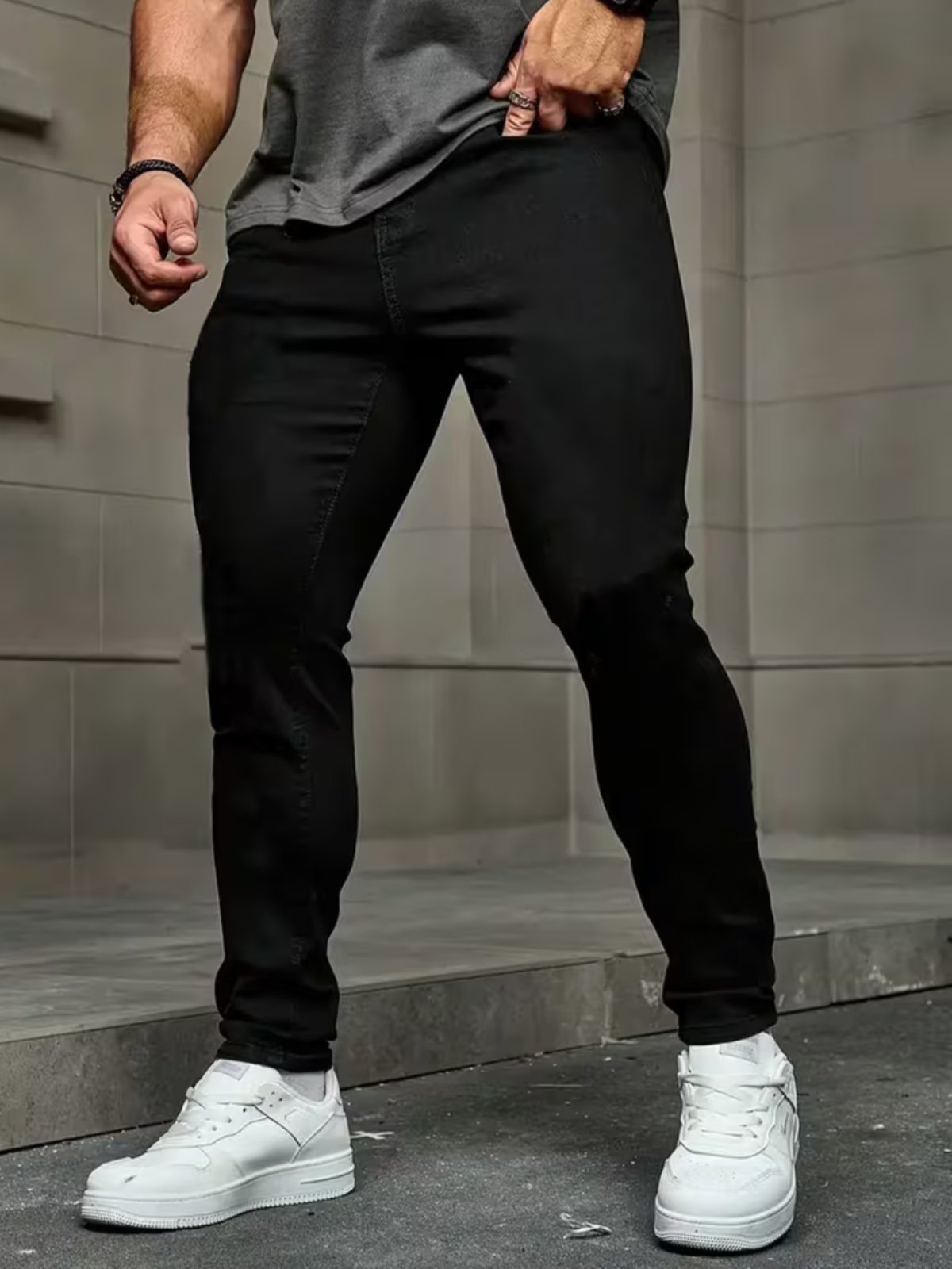 Calça Sarja Masculina Estilo Renovado Preta Básica e Confortável