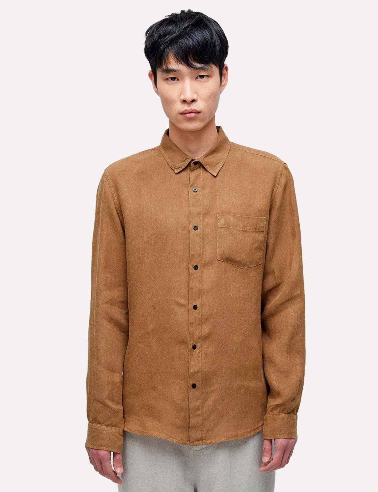 Camisa Osklen Classic Linen ML Casual Marrom Cedro
