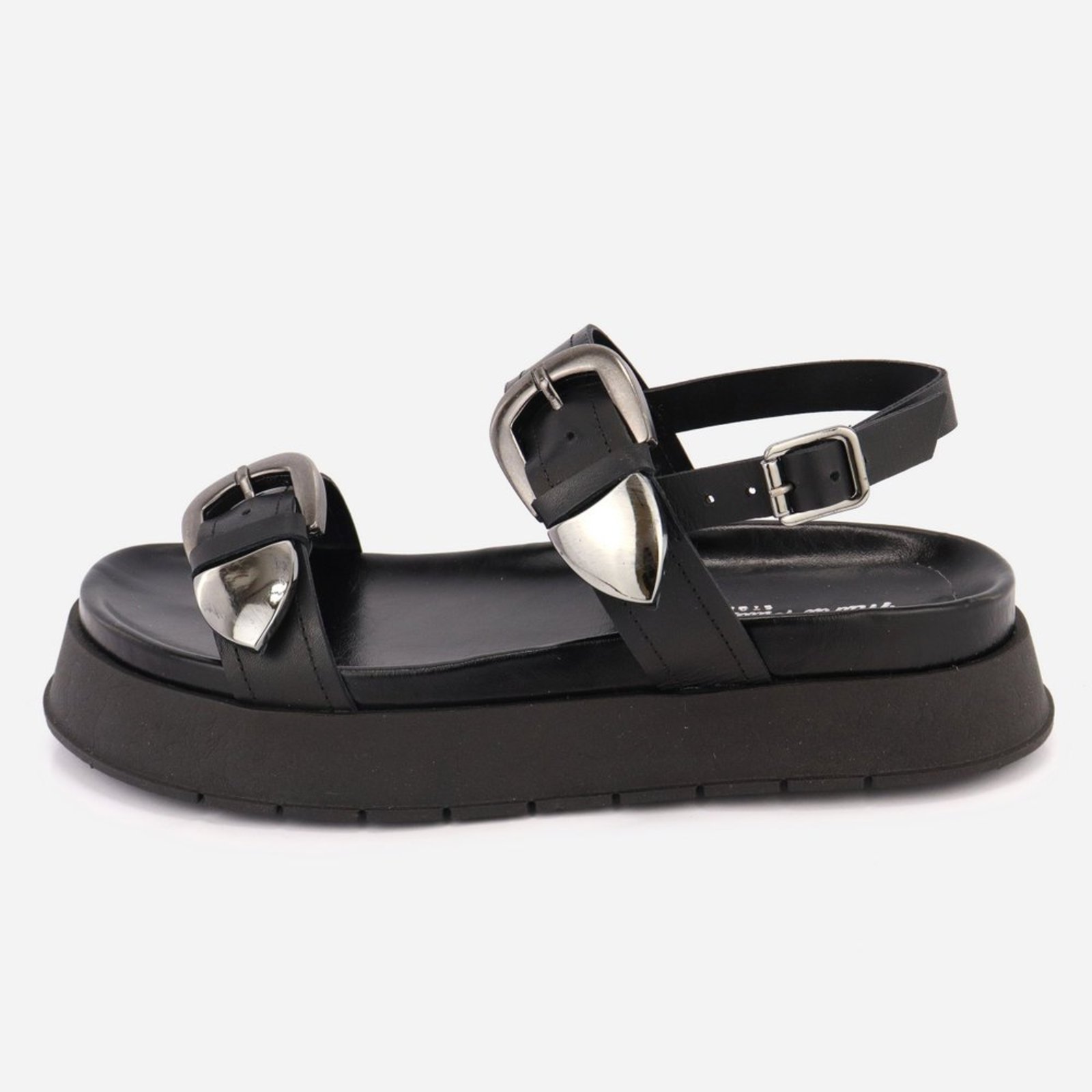 Sandália Feminina Couro Flatform Confortável Elegante Tiras com Fivelas Moderna e Elegante Maria Paula Preto