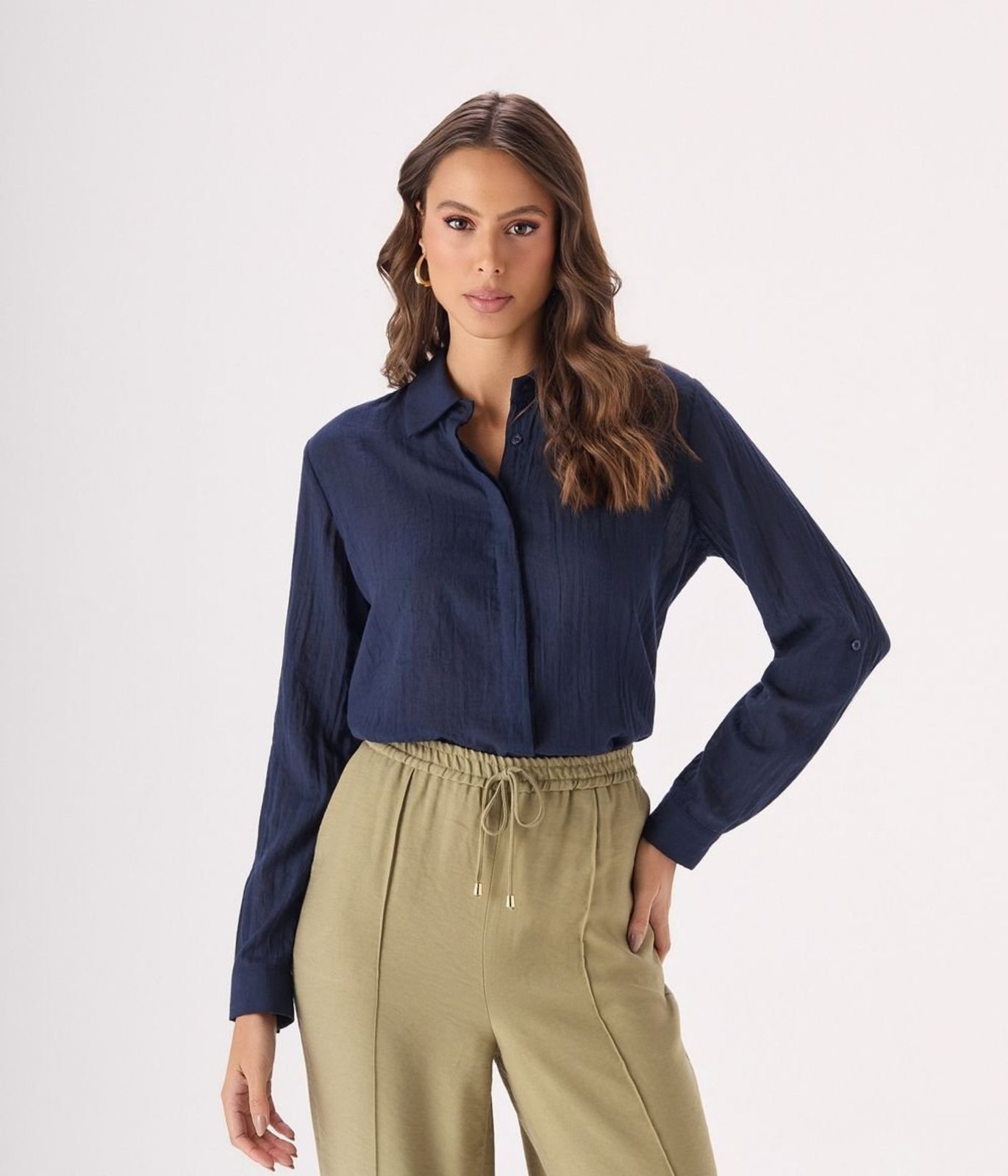 Camisa Makenji Vista Coberta Com Pala Costas Feminina Azul Marinho