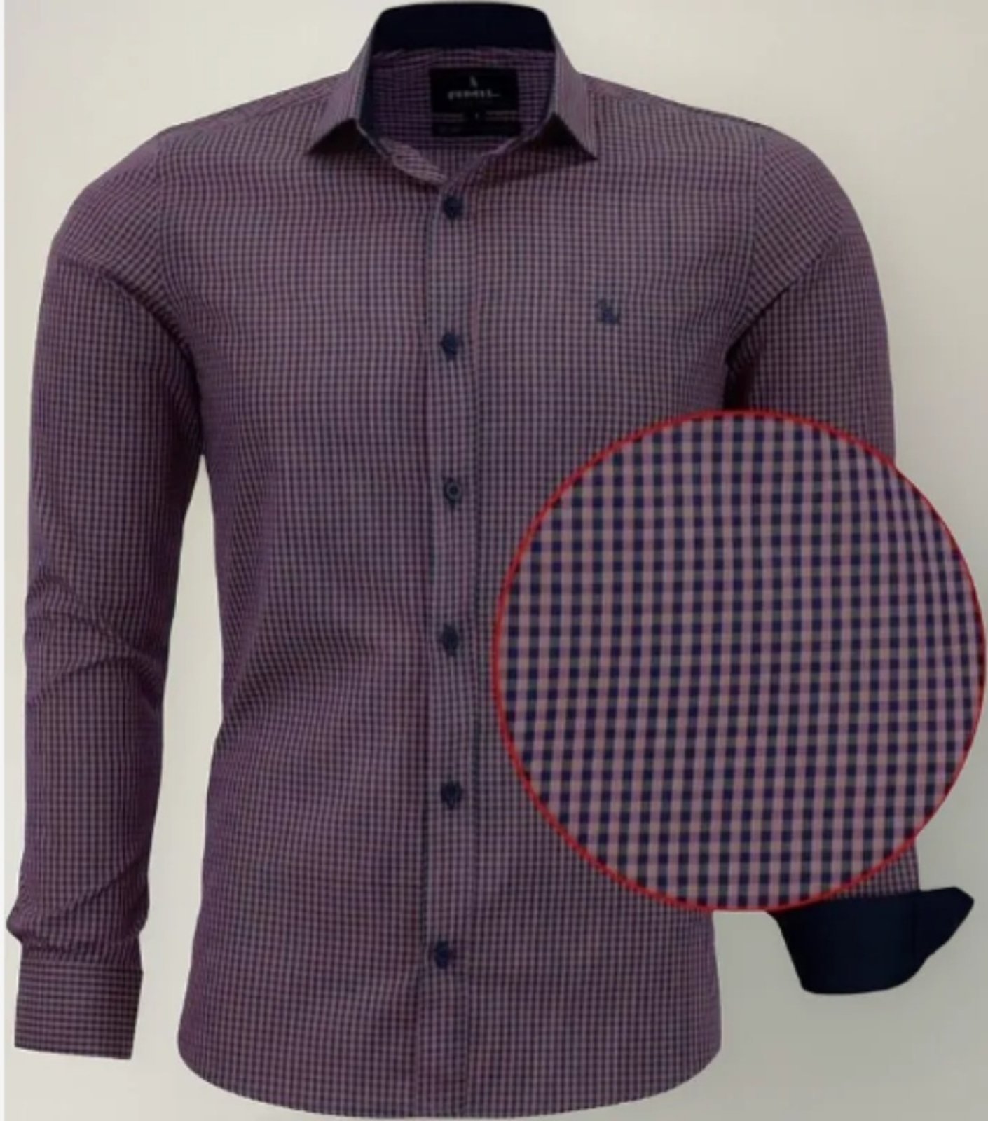 Camisa Social Amil Slim Buzz Algodão Micro Xadrez Manga Longa Luxo Cor07