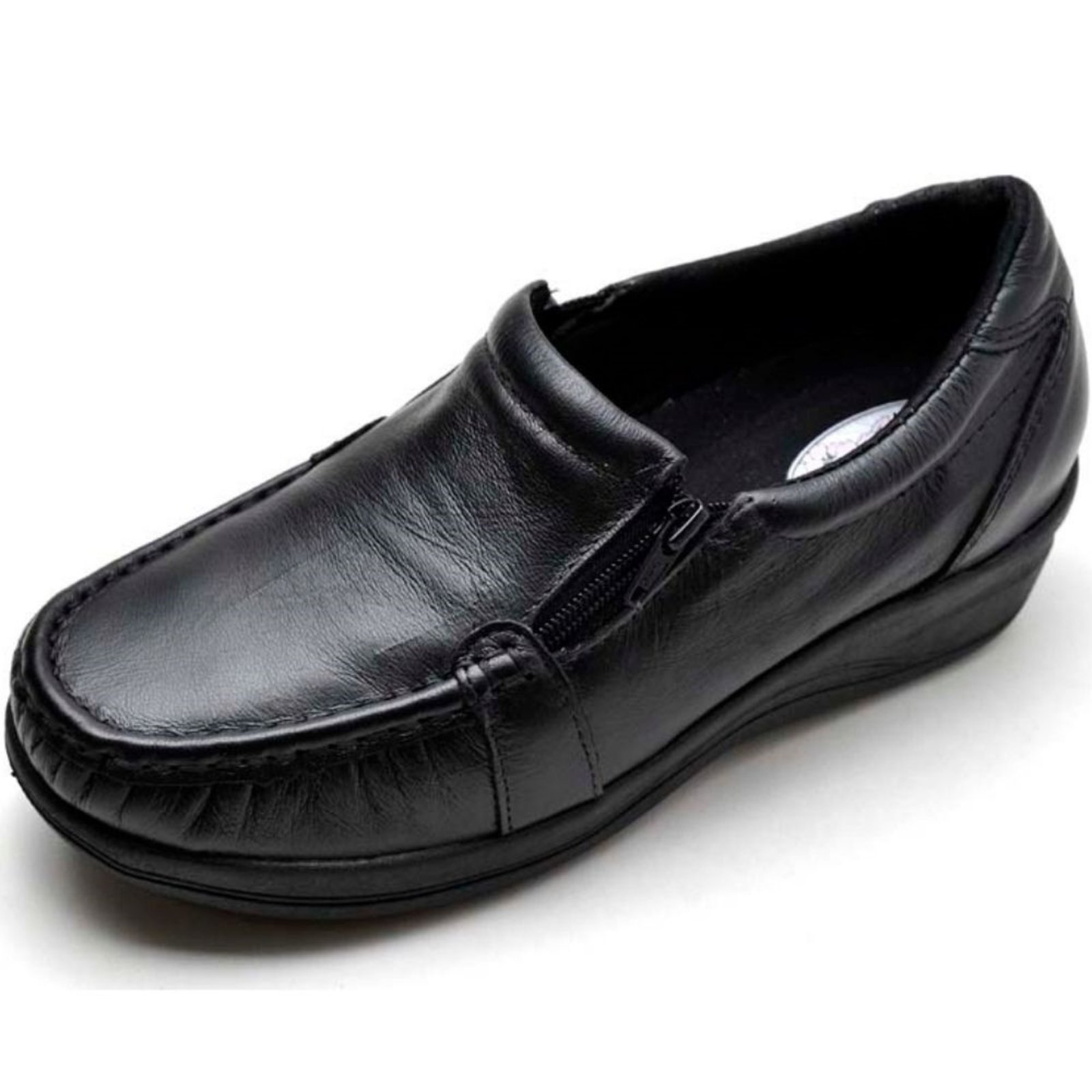 Sapato Mocassim Ortopédico Feminino Comfort Couro Preto