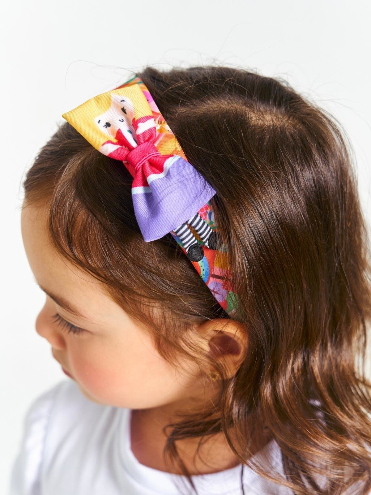 Infantil - Arco para Cabelo Estampa Cabelo Encantado Tam U Rosa e Goiaba