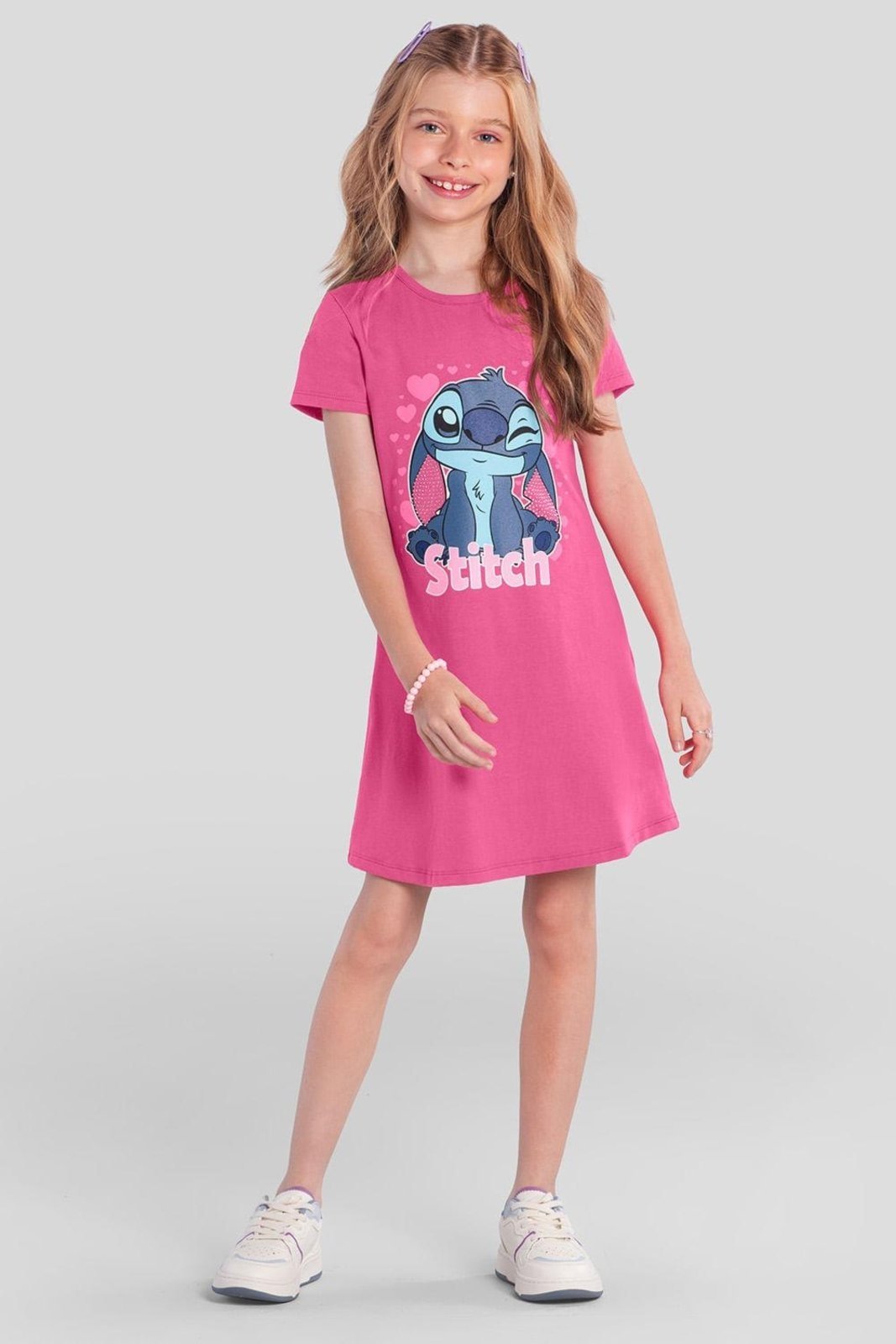 Infantil - Vestido menina do Stitch Brandili Rosa
