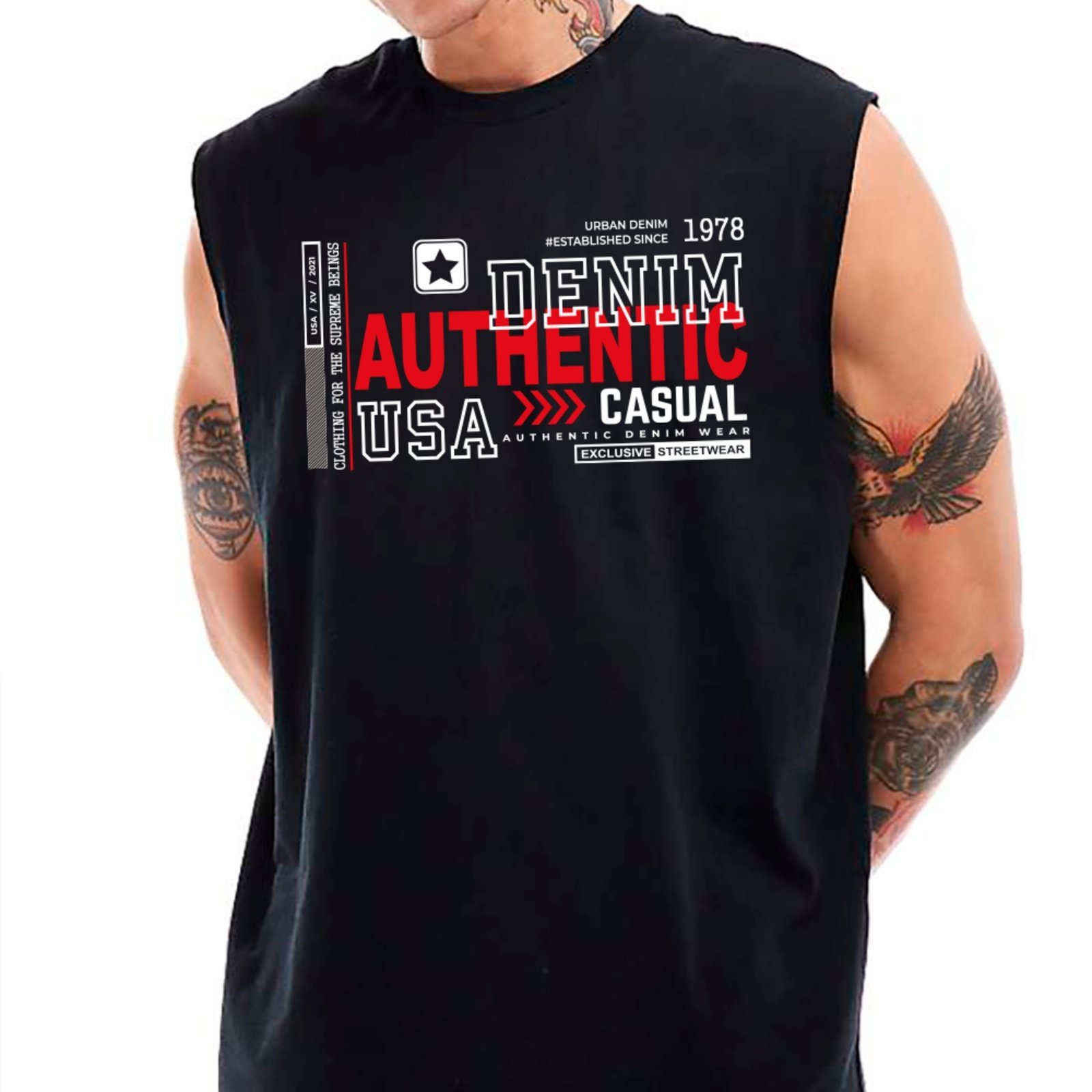 Camiseta Regata Machão Ousy Authentic Denim USA Oversized Masculina Preto