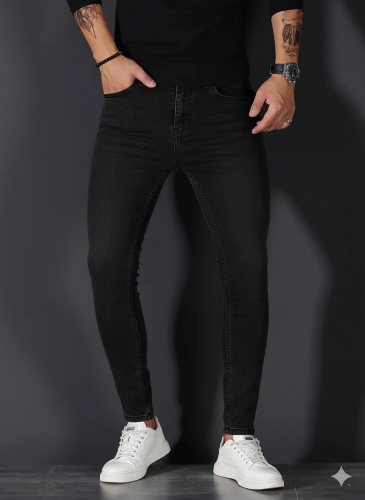 Calça Jeans Kovali Fashion Store Preta Masculina Básica e Confortável