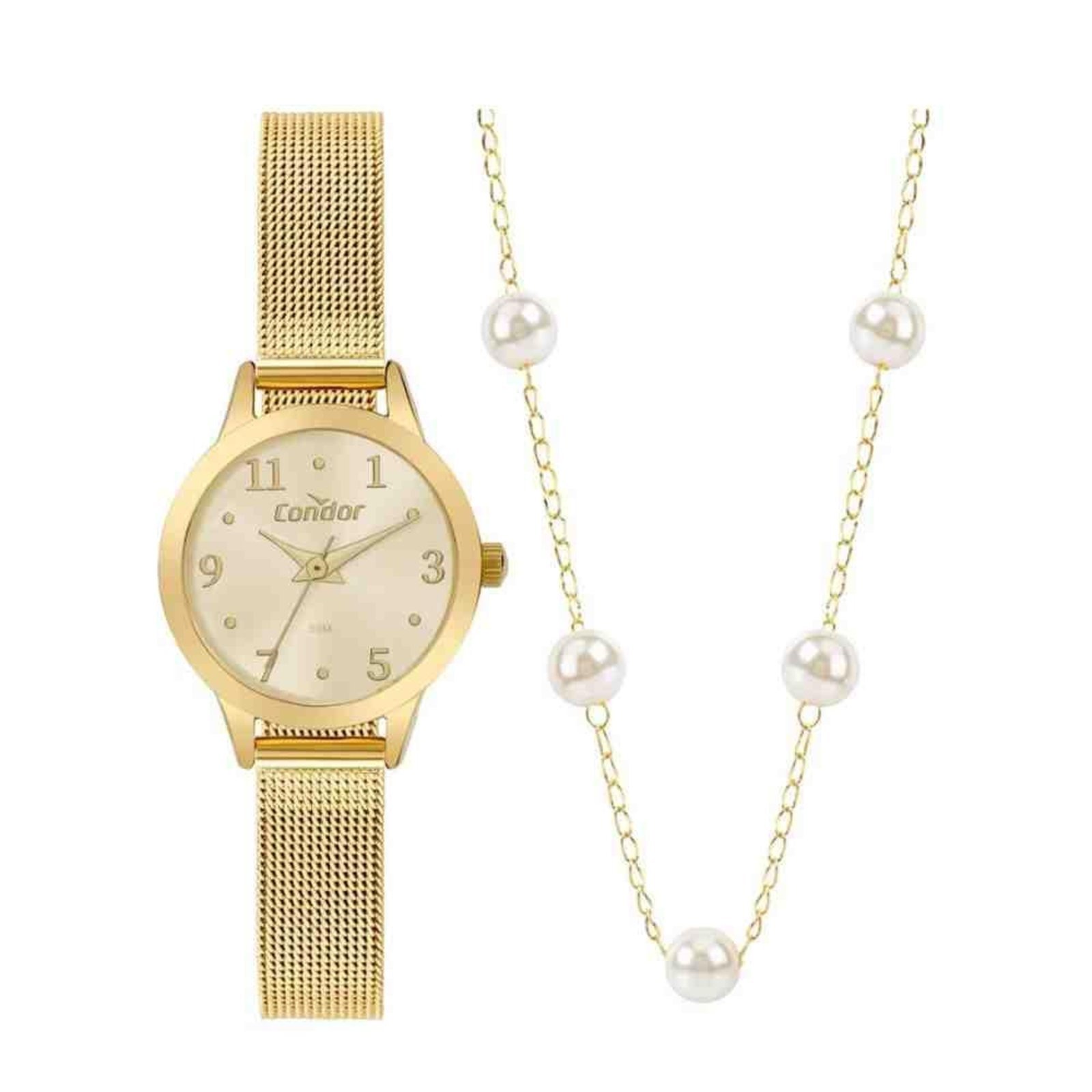 Kit Relógio+Semijoias Condor Dourado Feminino CO2035NHS/K4X