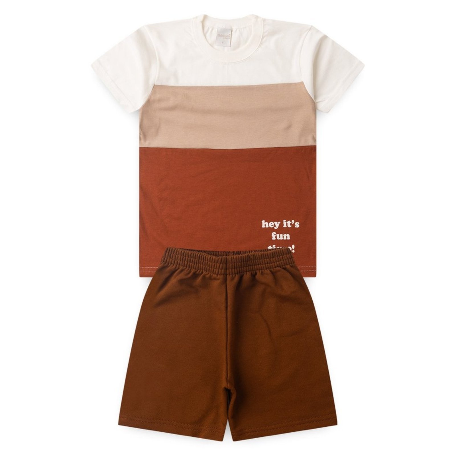 Vista 2 Infantil - Conjunto Verão Menino Natural Camiseta e Bermuda Recortes Molekada branco natural Molekada branco natural