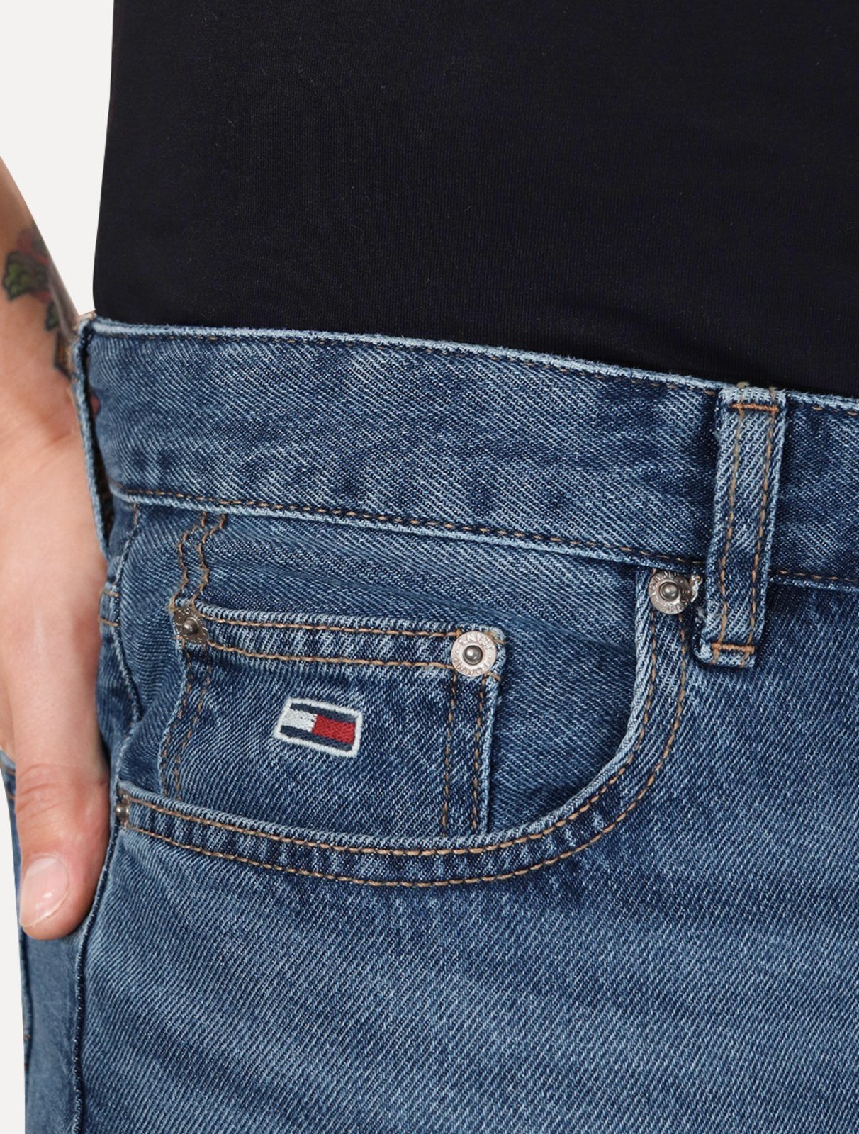 Vista 3 Calça Tommy Jeans Masculina Regular Straight Otis Azul jeans azul Tommy Jeans jeans azul