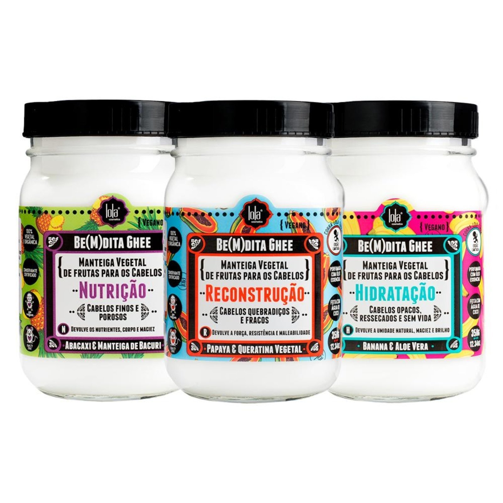 Kit Lola Cosmetics - Máscara Hidrat. e Máscara Nutrição e Máscara Reconstrução 350g