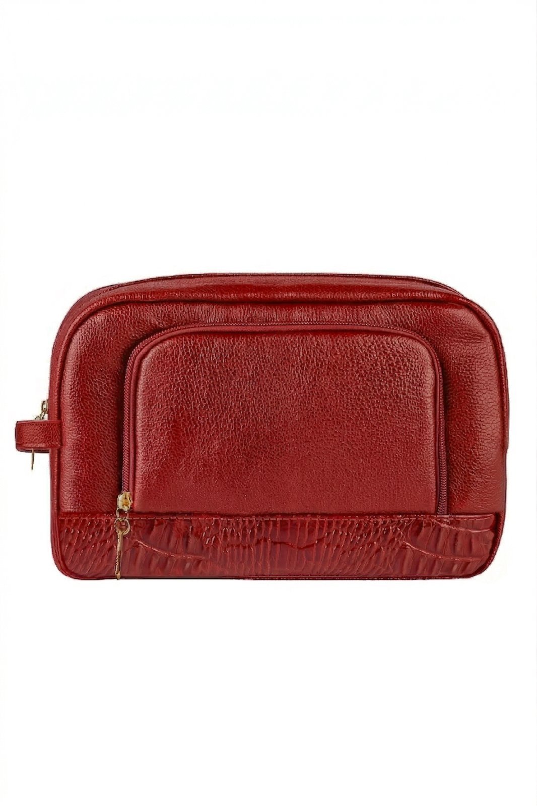Necessaire de couro liso Manuela 18x28x10cm - Vermelho