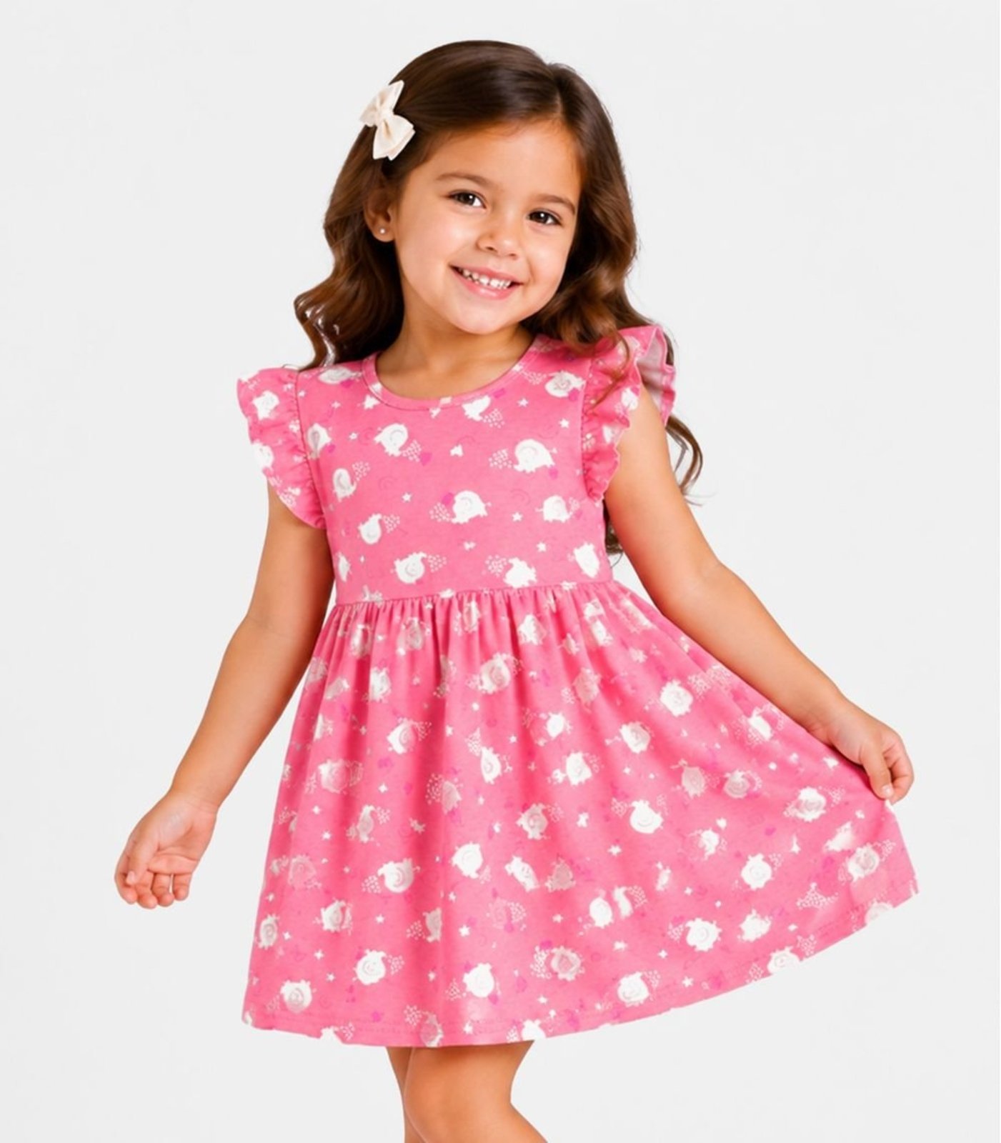 Vestido Feminino Estampado Em Malha Cotton Select Rosa