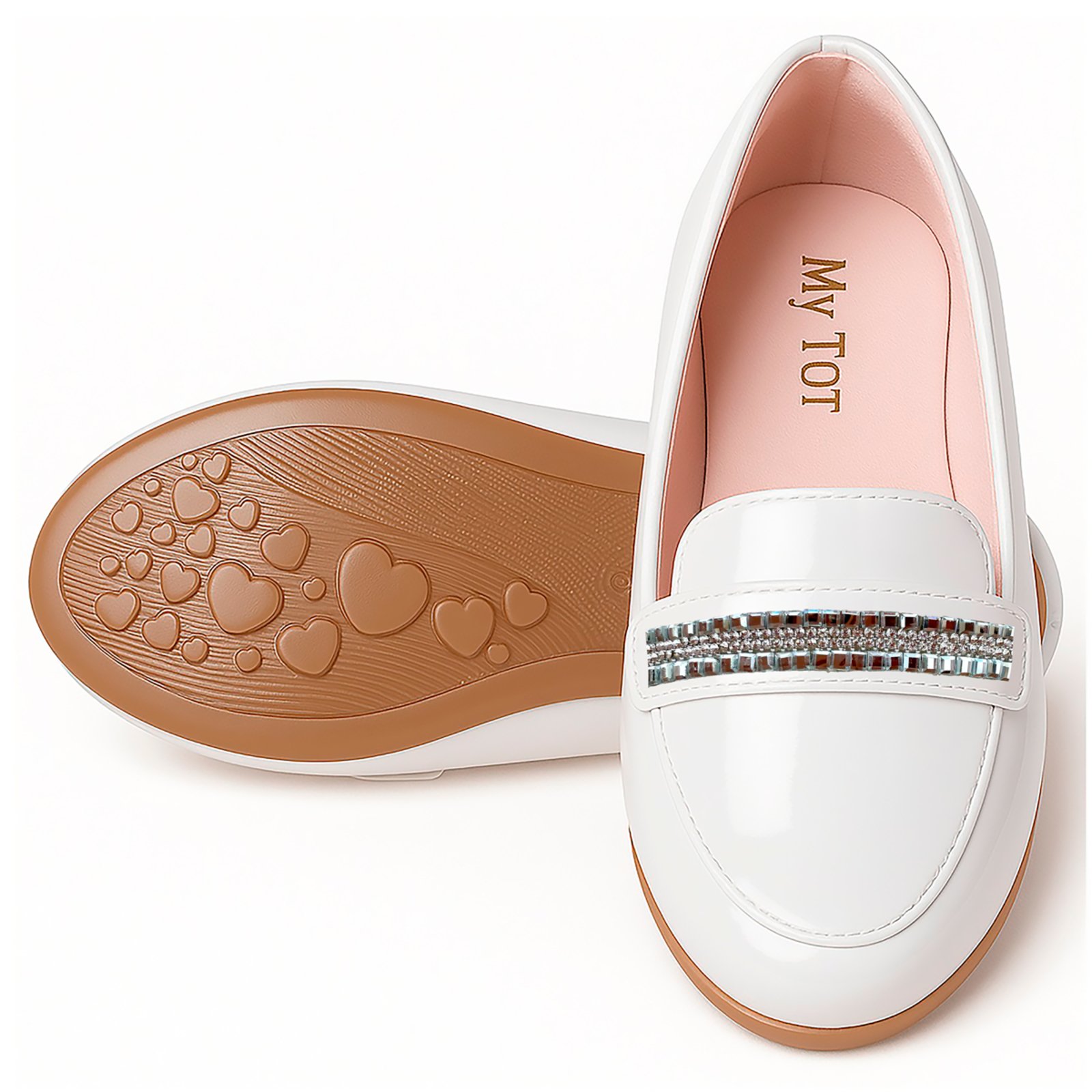 Infantil – Mocassim Feminino Juvenil Envernizado Estiloso Branco Pepite