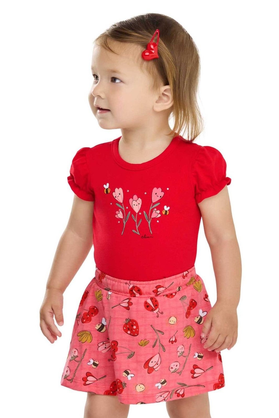 Infantil - Conjunto Menina Floral Com Strass Elian Vermelho