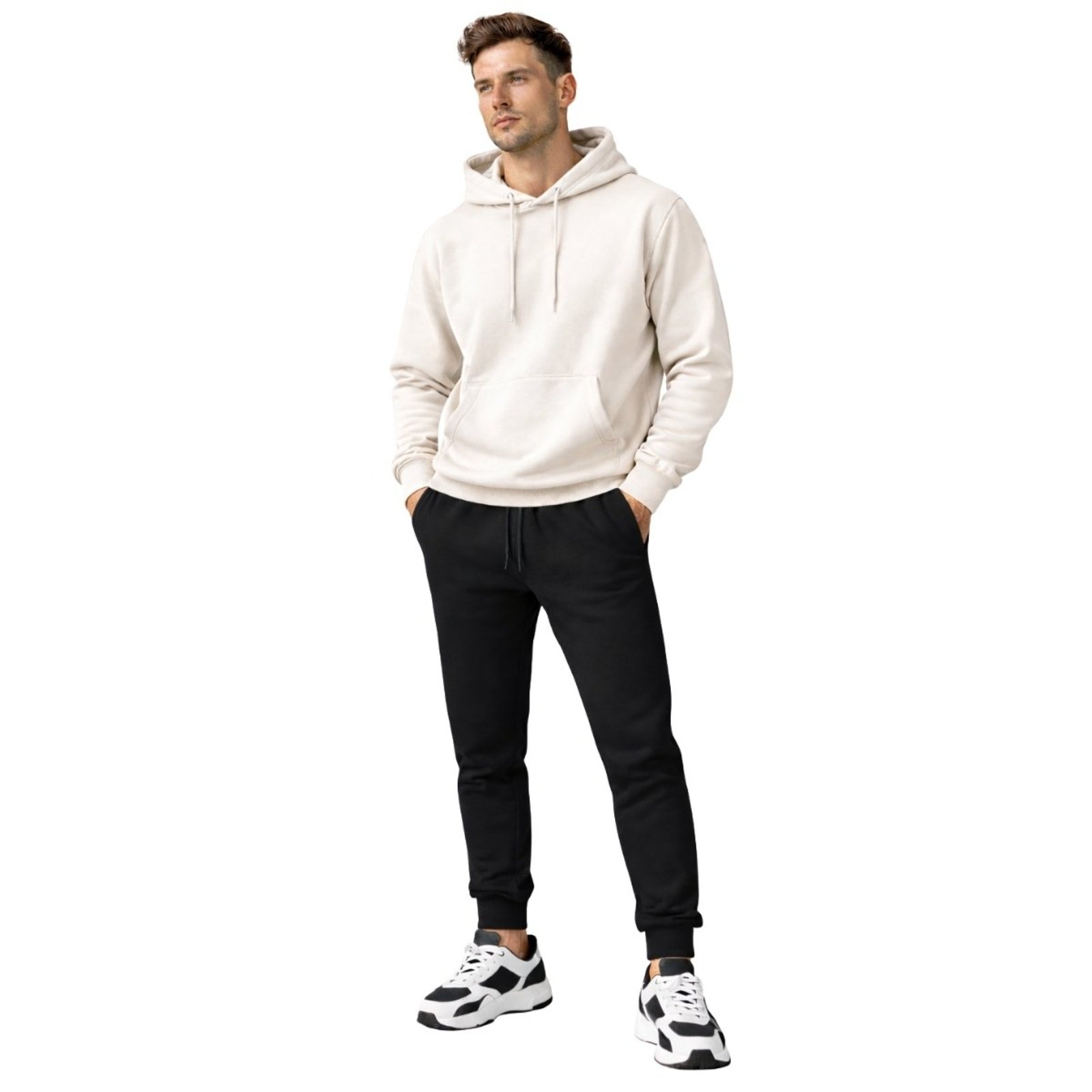 Conjunto Moletom Relaxado Off White e Preto