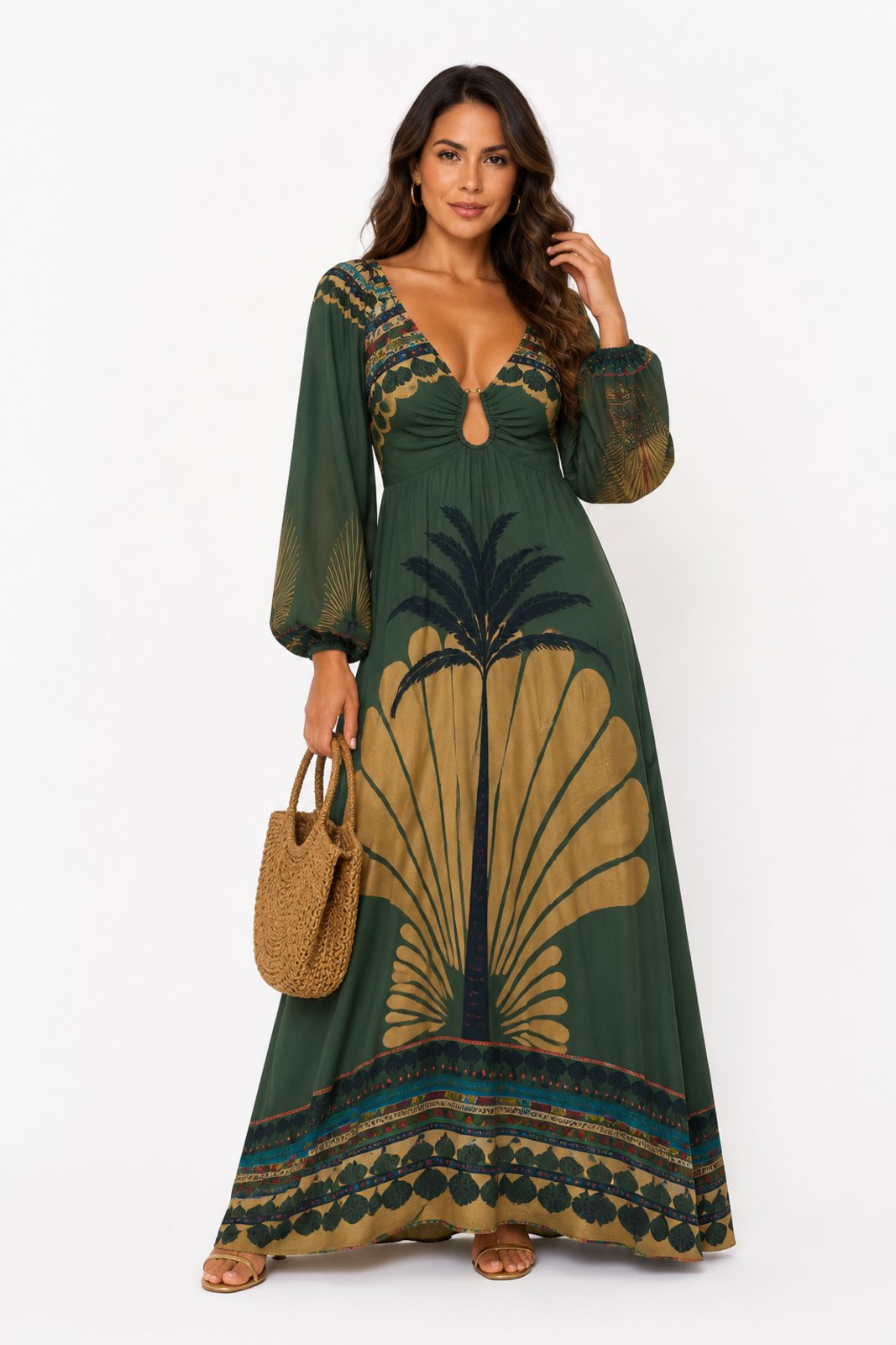 Vestido Longo D Bell Outlet Fashion Palmeira Verde