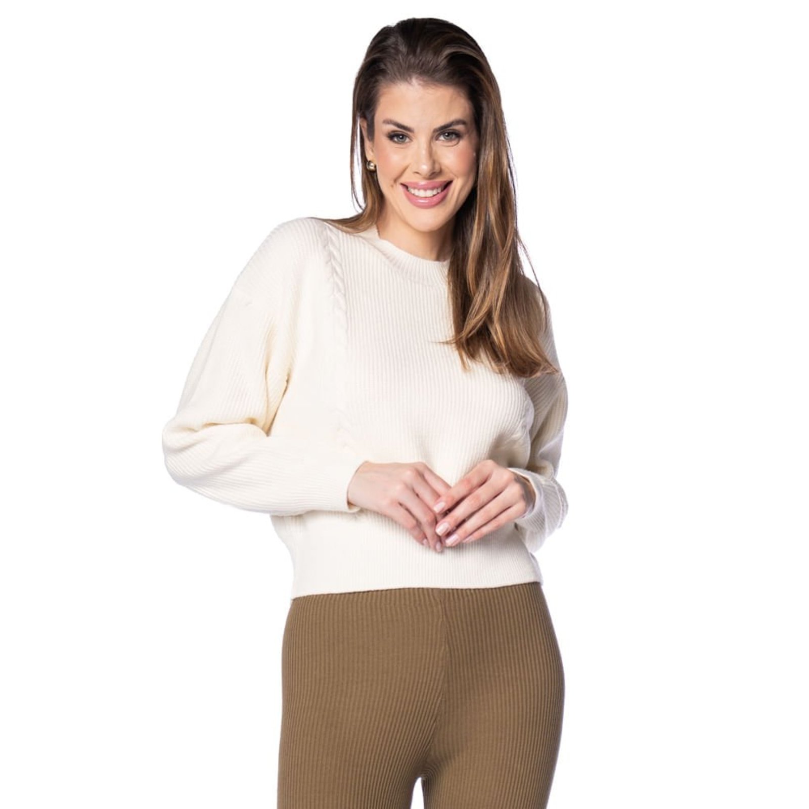 Blusa Feminina Facinelli Tricot Gola Alta Branco
