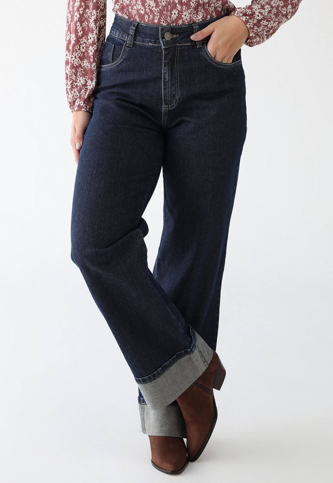 Calça Jeans Sawary Wide Leg Barra Azul