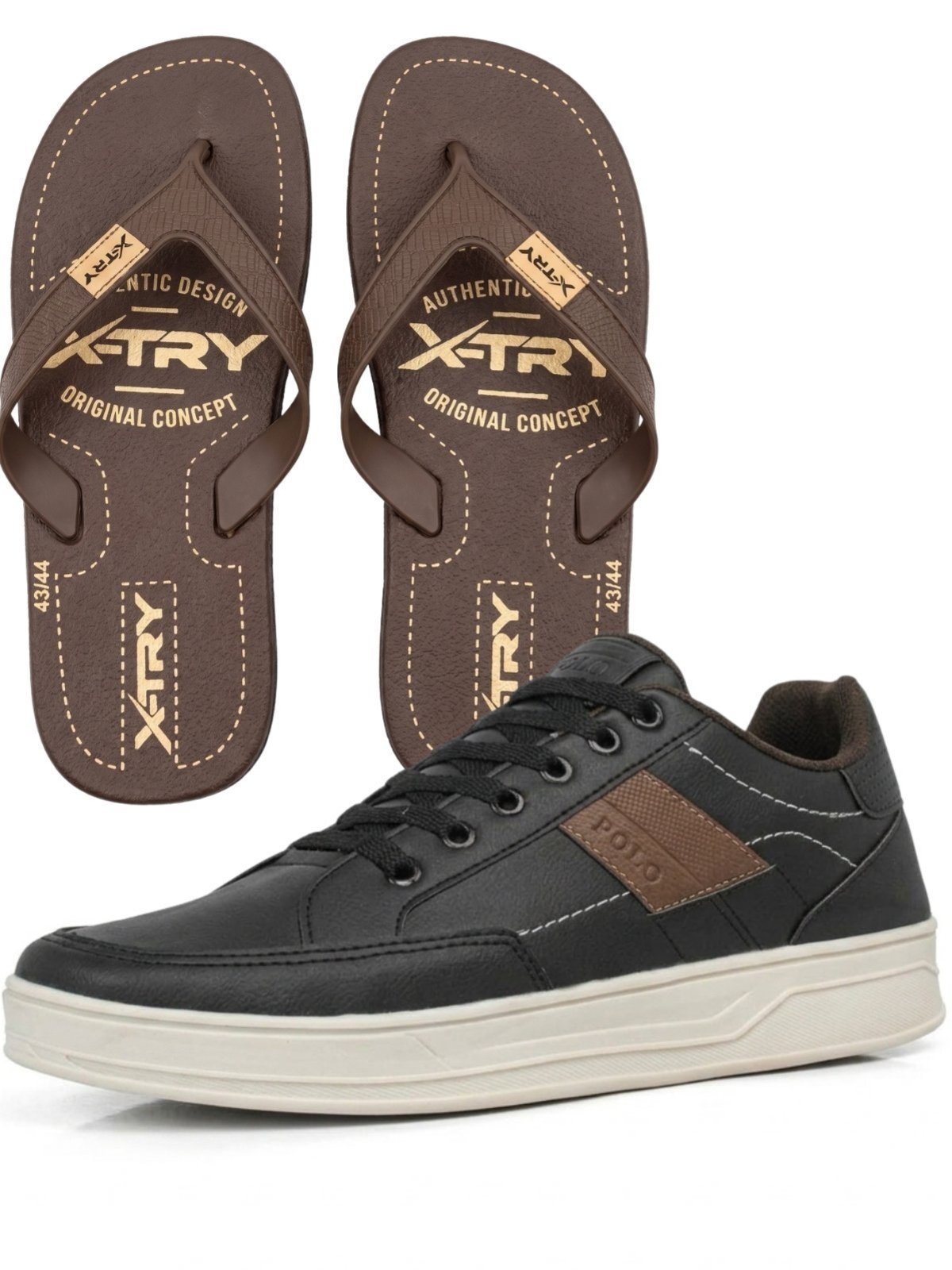 Sapatênis Masculino Casual Sneakers Polo Kit Chinelo Havana Xtry Flip-Flops Resistente Kit