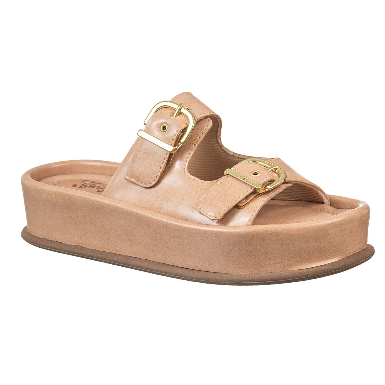 Sandália Feminina Anabela Papete Flatform C/ Fivela Via Birigui Marrom Claro