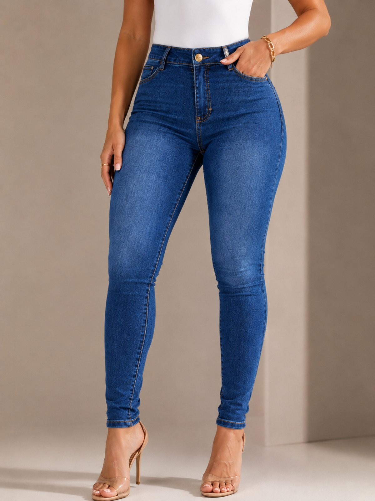 Calça Jeans Tex Jeans Skinny EscuraCintura Alta Feminina