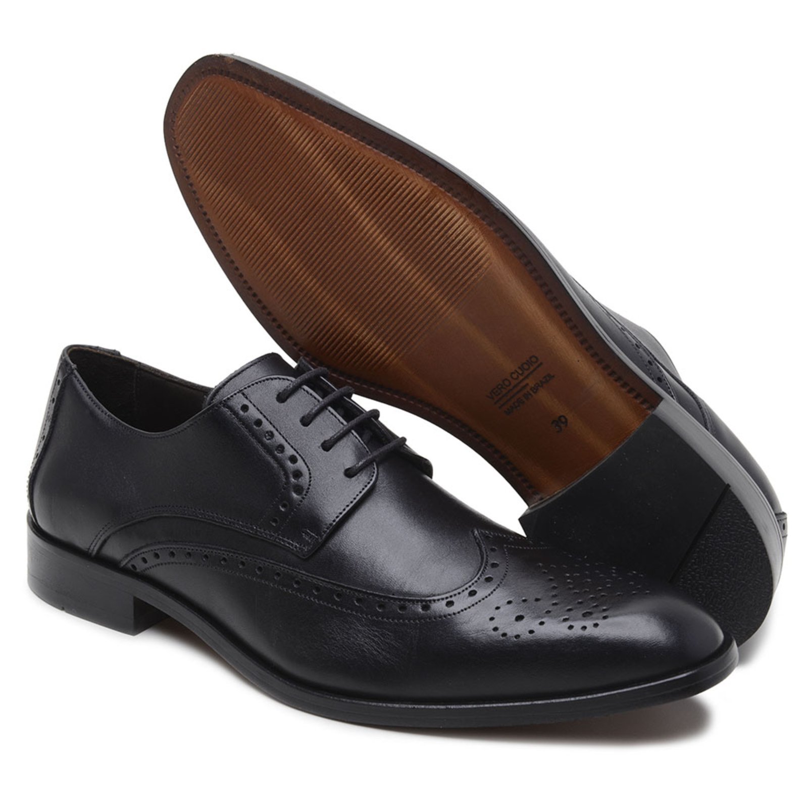 Sapato Masculino Oxford Anna Andrade Mocassim Sola De Couro Derby Brogue Social Preto