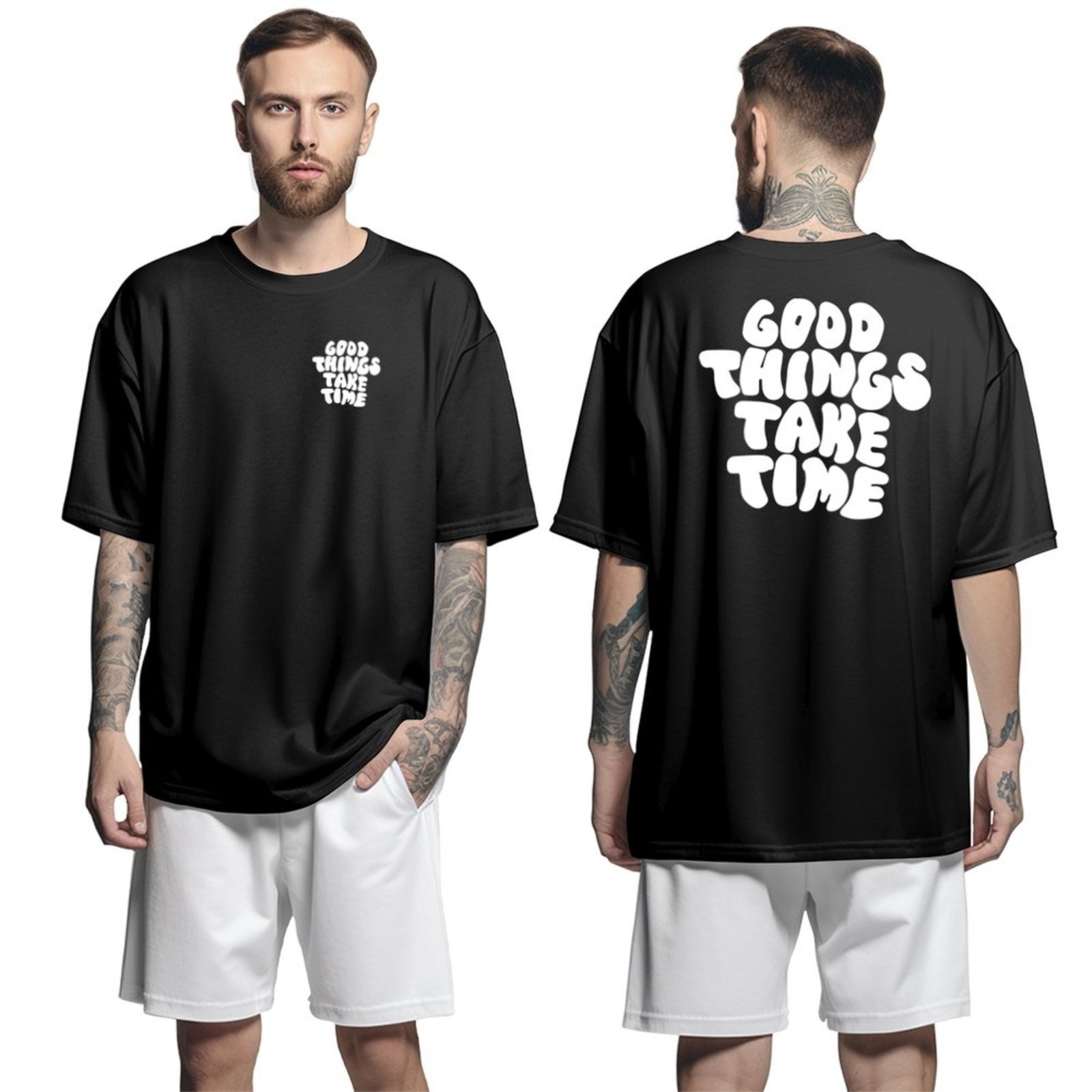 Camisa Camiseta Oversized Streetwar Genuine Grit Masculina Larga 100% Algodão 30.1 Good Things Take Time – Preto – P
