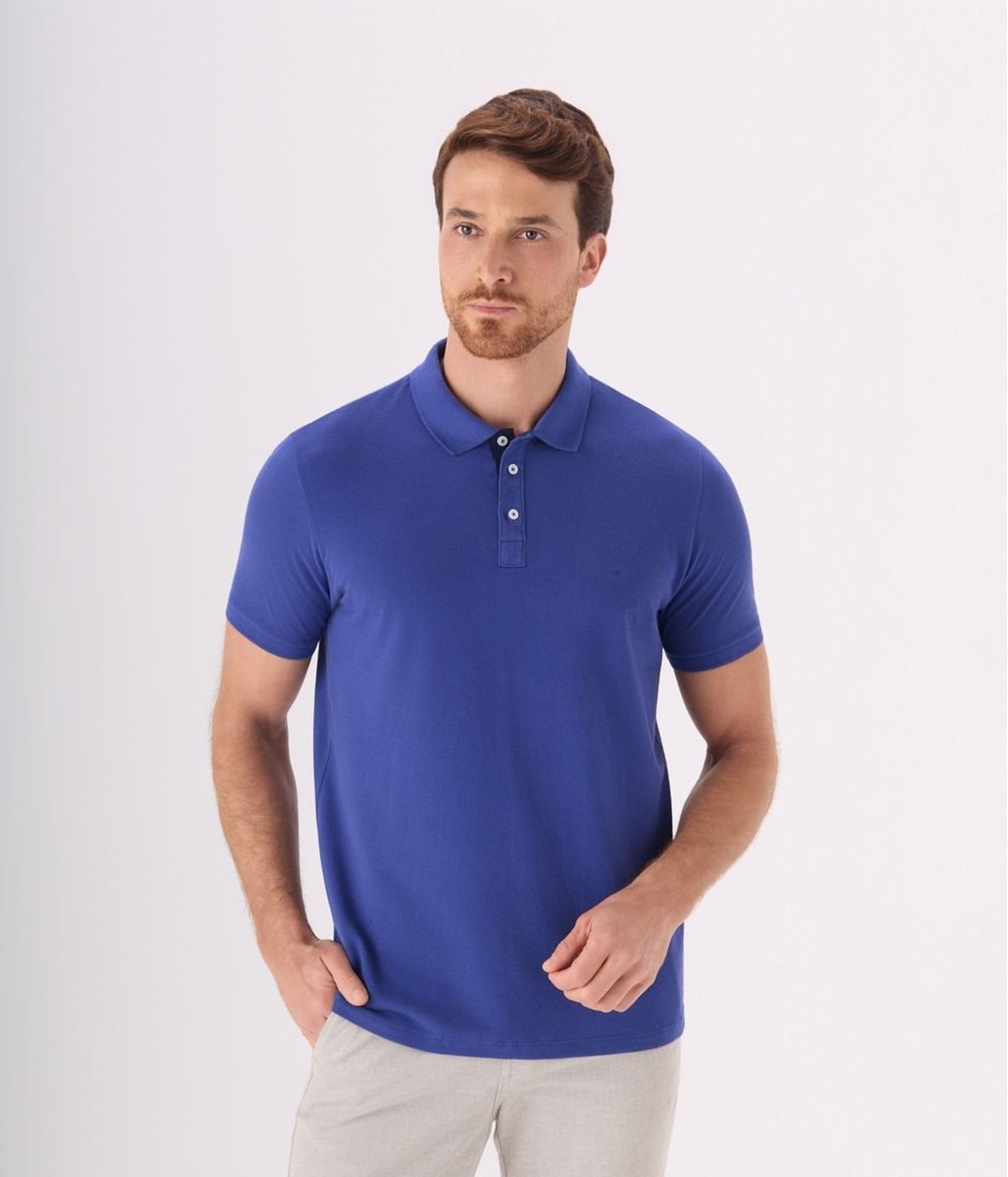 Polo Makenji Basica Manga Curta Com Contraste Masculina Azul Bic