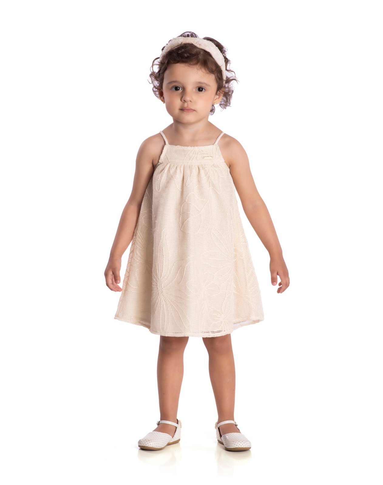 Infantil - Vestido sem manga laise natural bordada