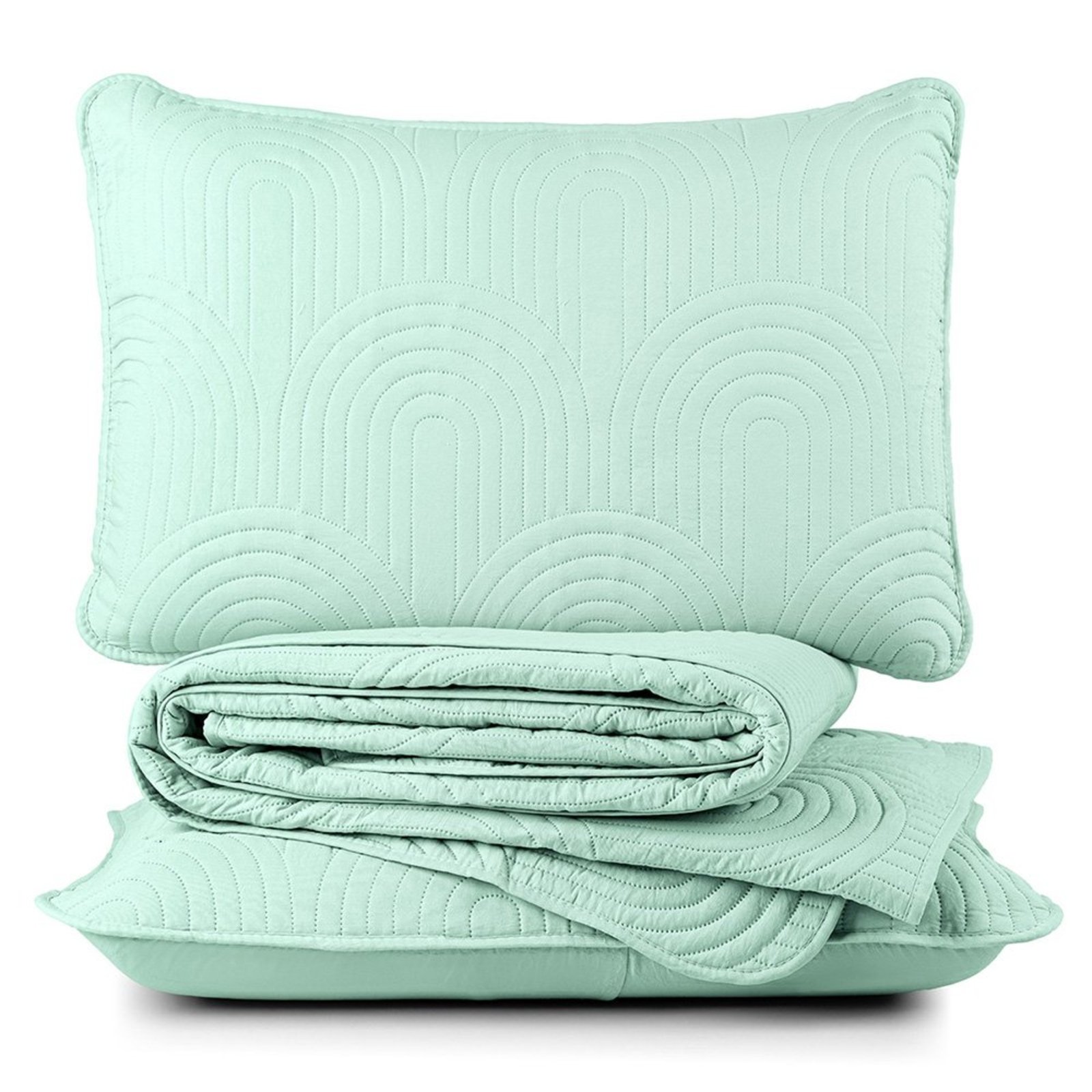 Cobre Leito Casal Casa Modelo Enxovais Arcos Verde Dupla Face 200 Fios - 3 Peças