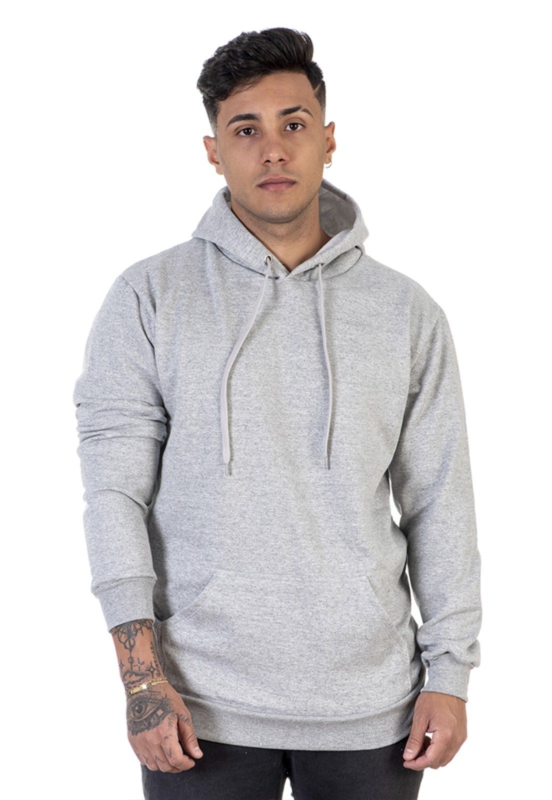 Moletom Masculino Lavini Canguru Blusa De Frio liso Com Capuz Cinza