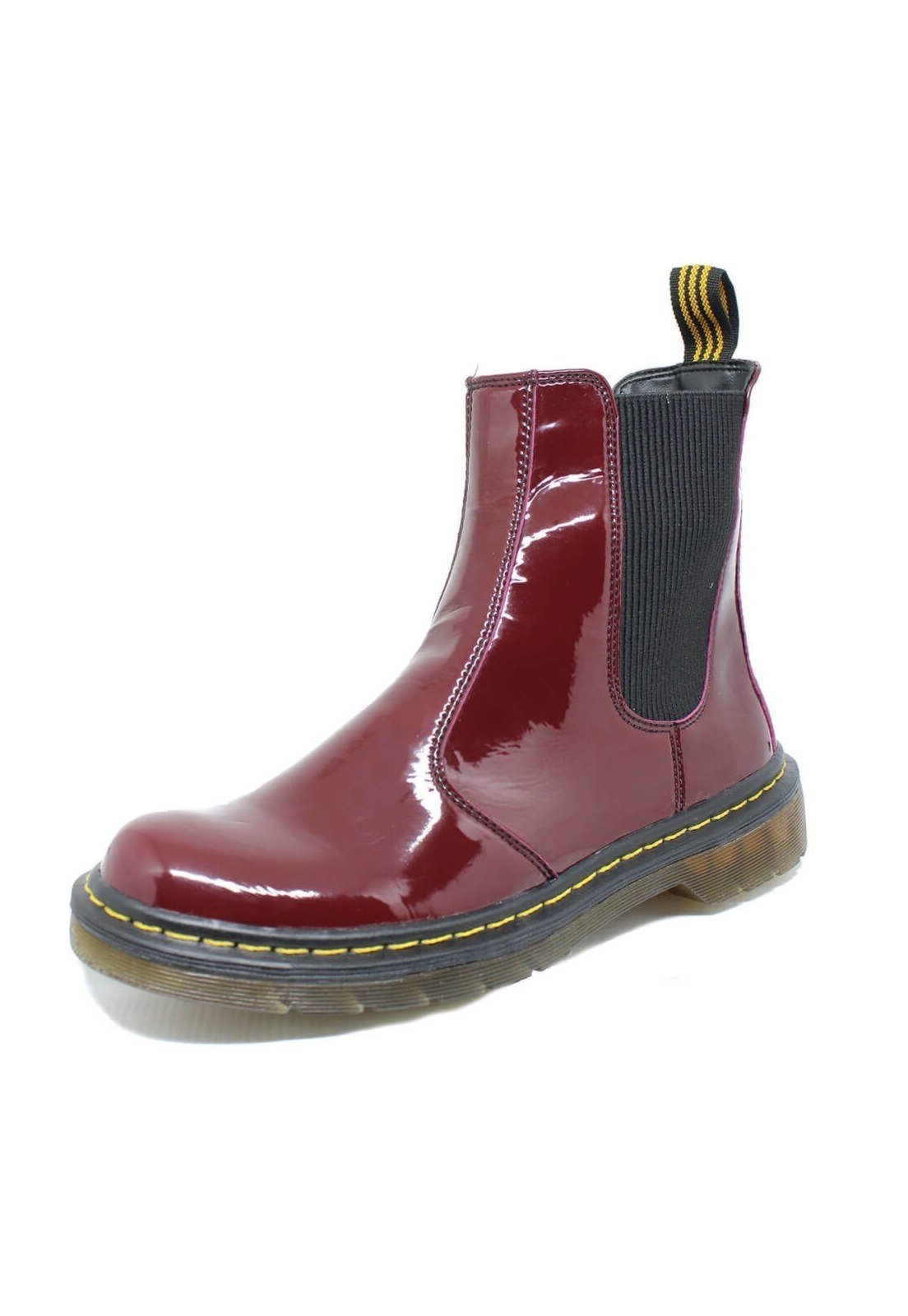 Bota Chelsea Estilo Veggie Verniz Vinho Baixa