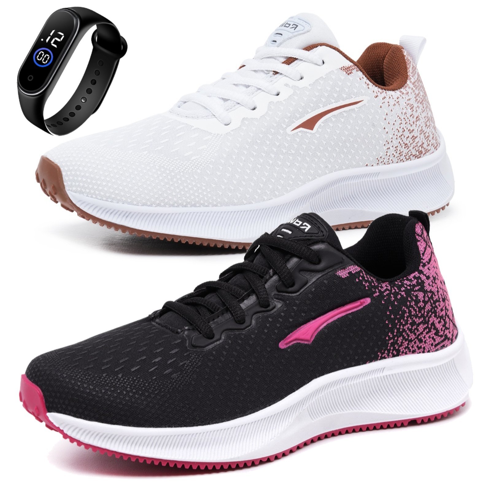 Vista 2 Kit 2 Pares Tenis Feminino Academia Caminhada Confortável Treino Leve e + Relógio Yes Basic branco/preto Yes Basic branco/preto