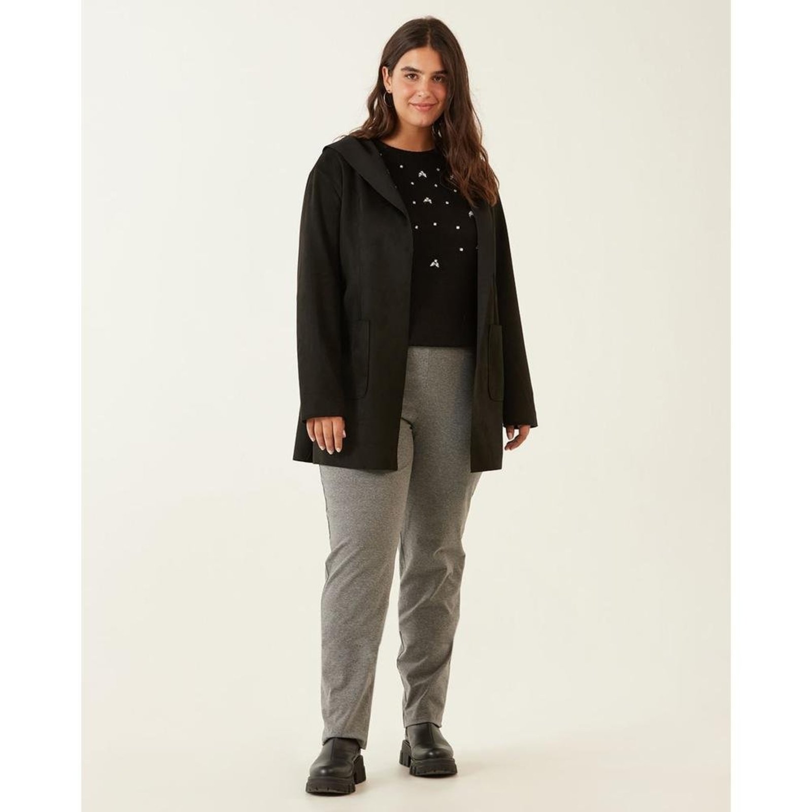 Calça Reta Básica Feminina Plus Size Cintura Média Em Algodão