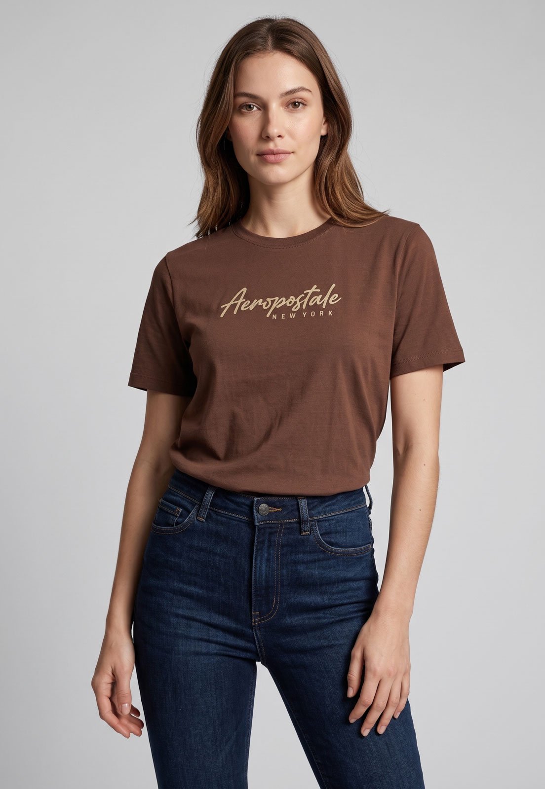 Camiseta Feminina Aeropostale Estampa Frontal Marrom