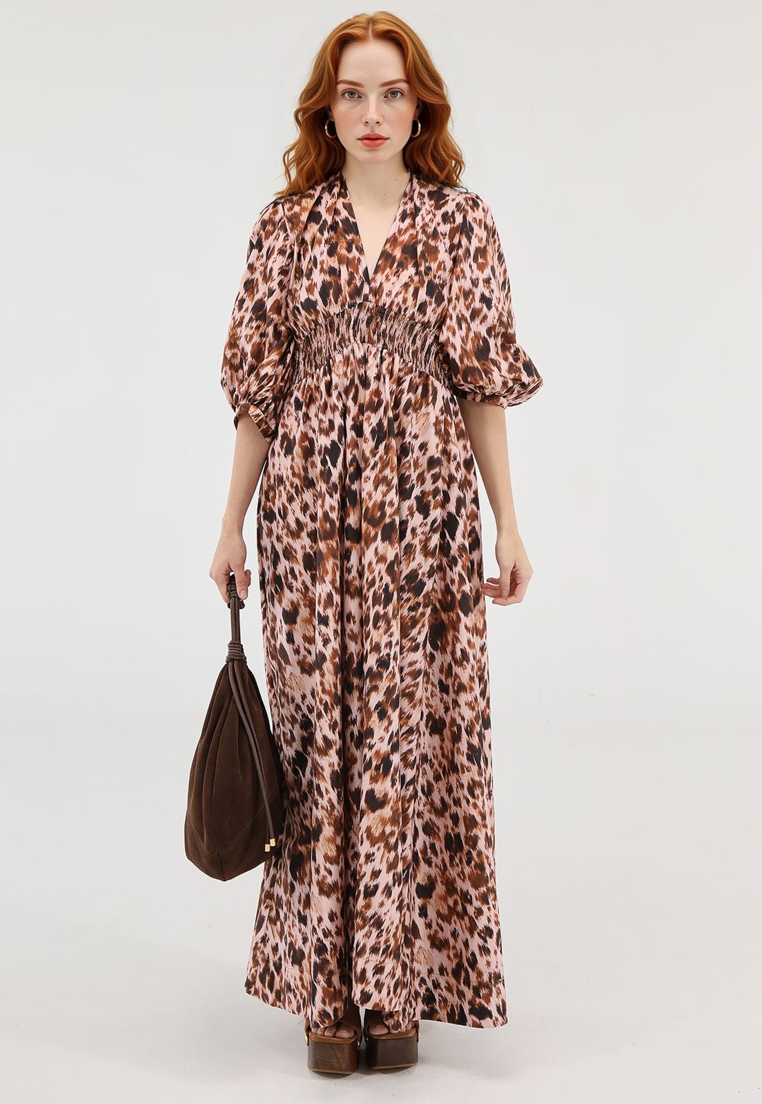 Vestido FARM Longo Risquinho de Onça Rosa