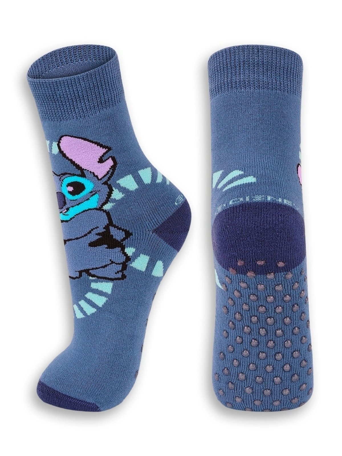 Vista 2 Meia Antiderrapante Stitch Lupo Lupo azul