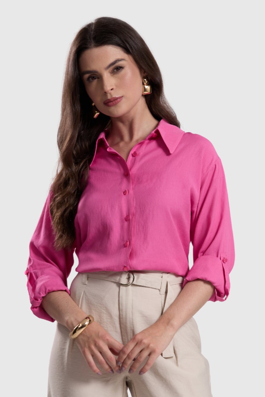 Camisa Feminina Amora Café Martingale Pink
