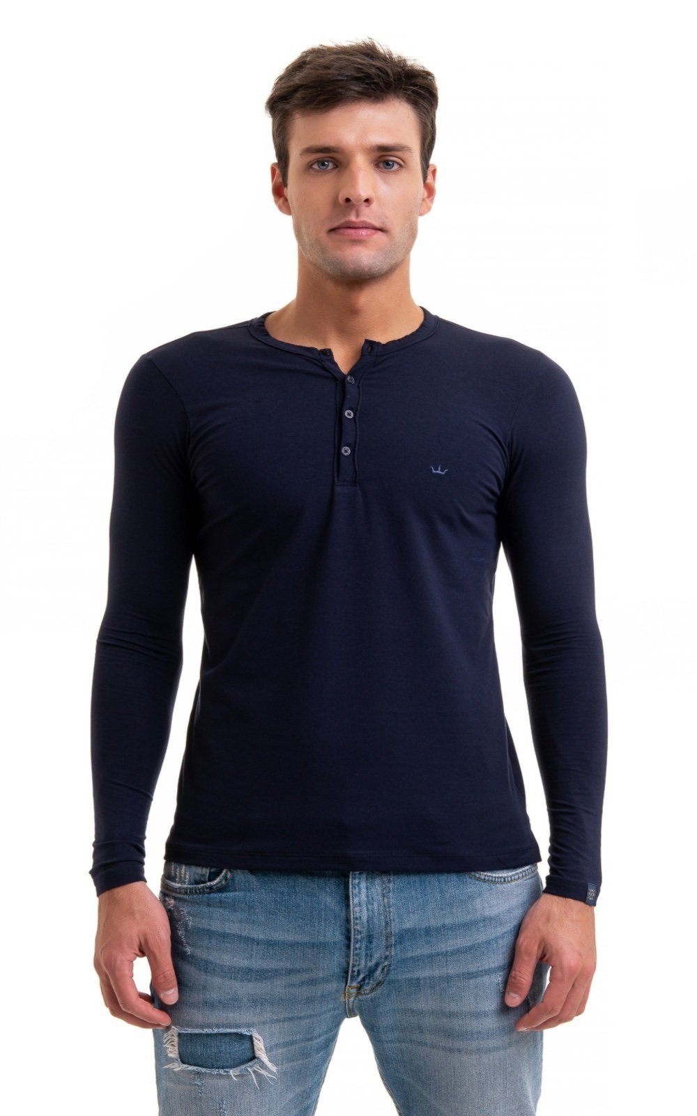 Vista 2 Camiseta Henley Elastano Aburguesia Super Skinny Alfaiataria Burguesia branco Alfaiataria Burguesia branco