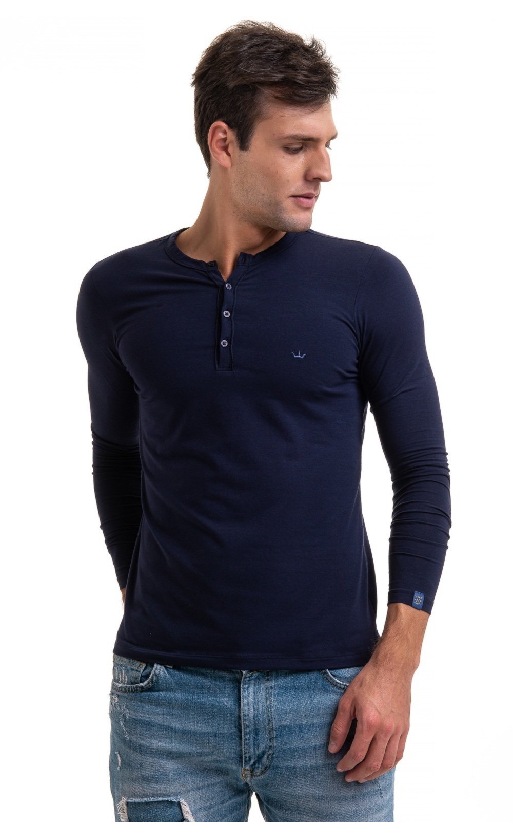 Vista 3 Camiseta Henley Elastano Aburguesia Super Skinny Alfaiataria Burguesia branco Alfaiataria Burguesia branco